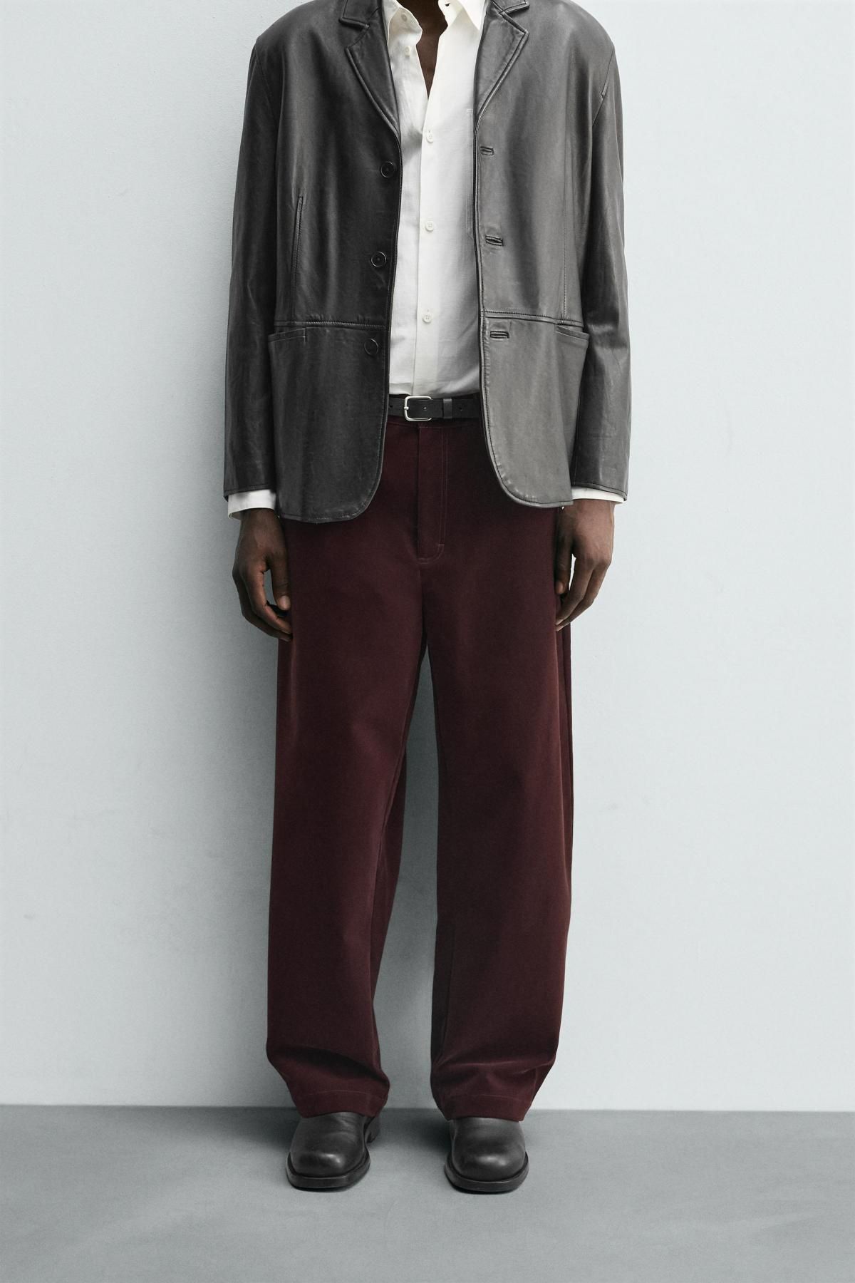 자라 벨벳 코튼 와이드 팬츠 2878/325 BURGUNDY - 상품 이미지