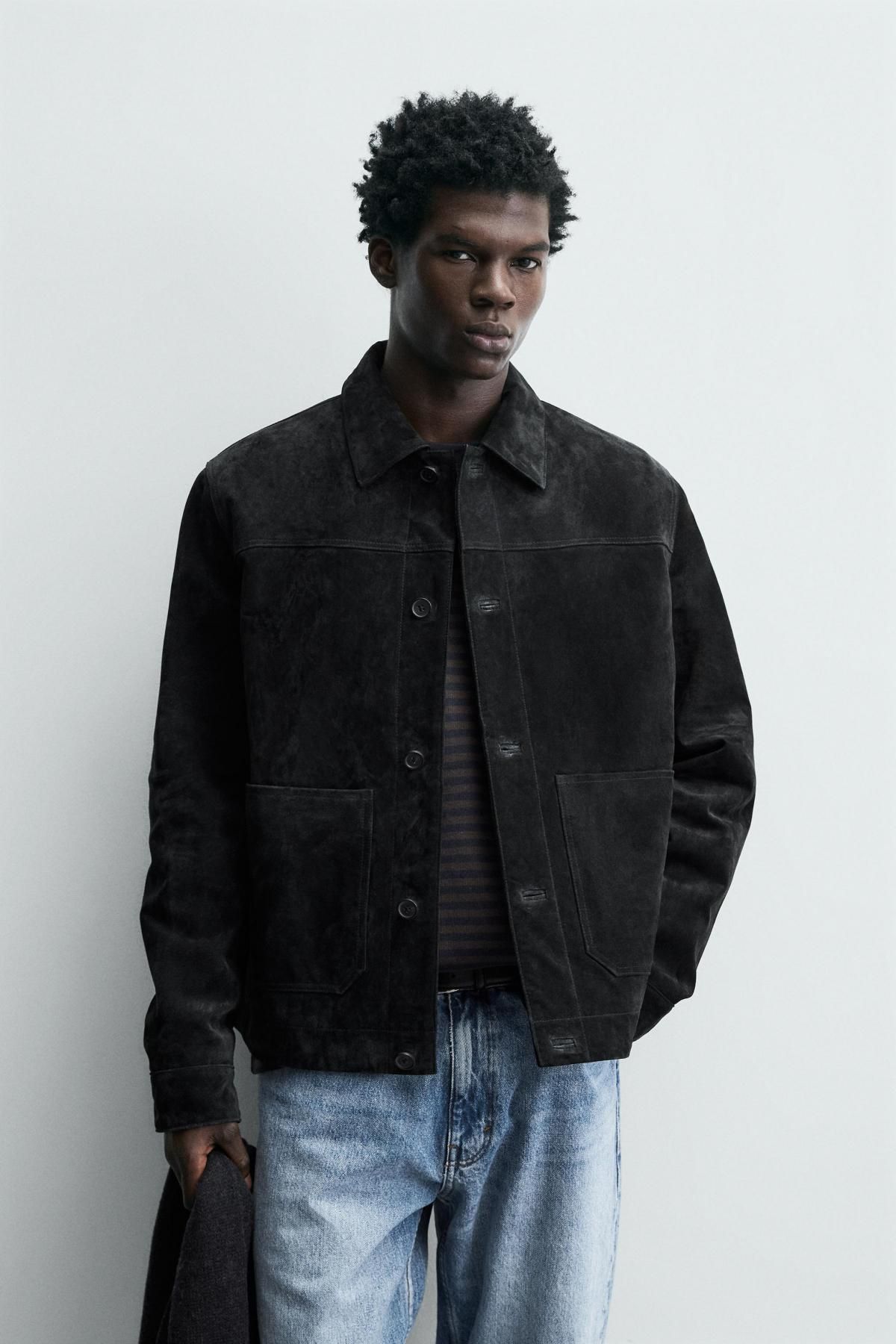 자라 스웨이드 레더 재킷 남성 캐주얼 8281/330 ANTHRACITE GREY - 상세 이미지 3