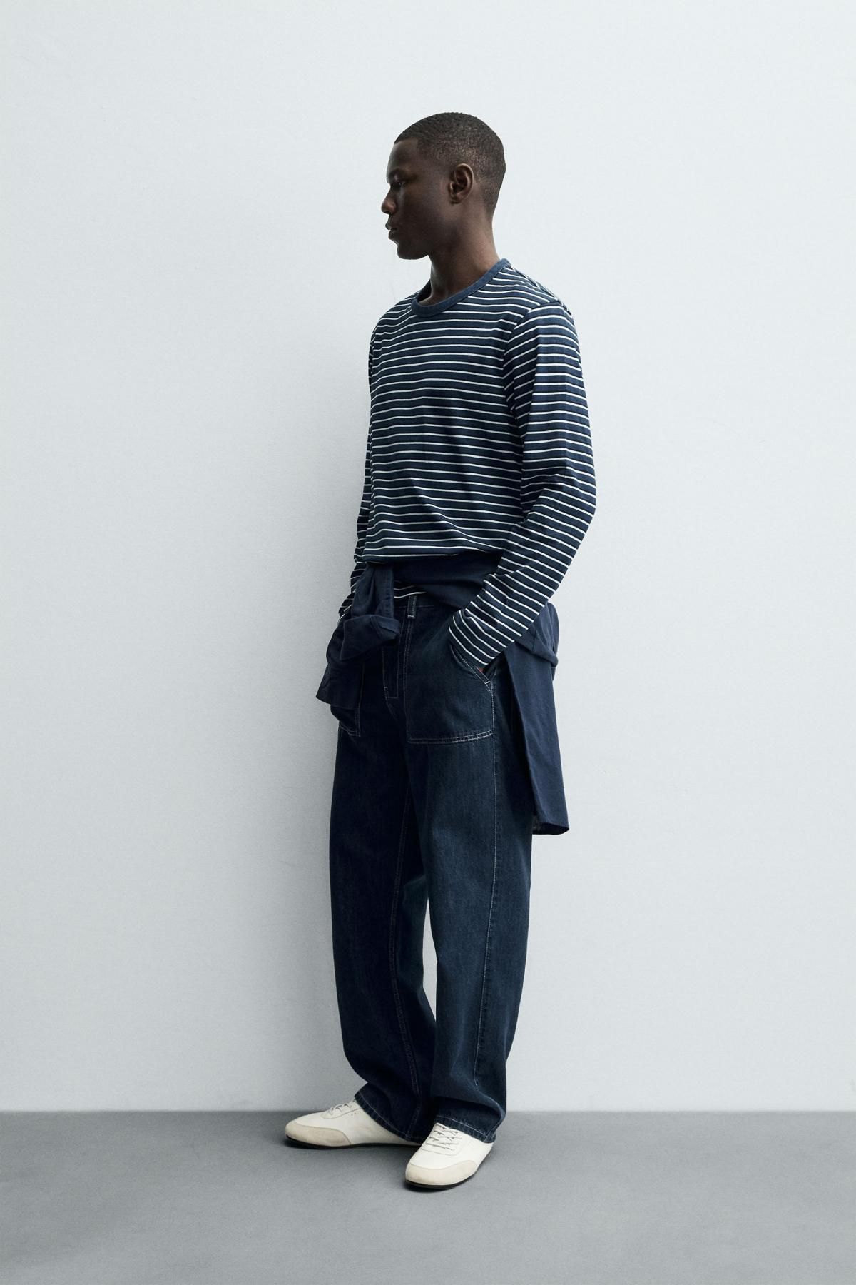 자라 스트라이프 테크니컬 레귤러핏 긴팔 티셔츠 4092/343 BLUE / INDIGO - 상세 이미지 5