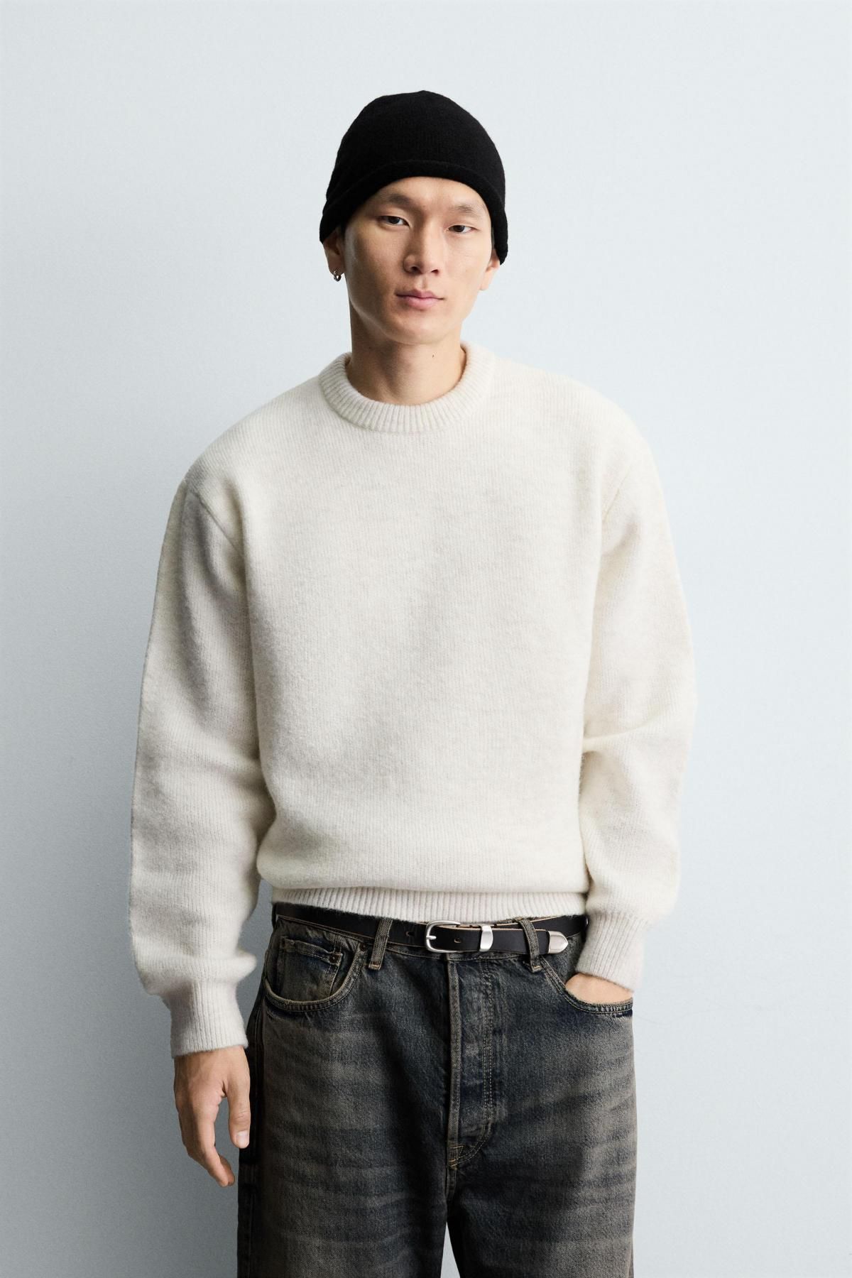 자라 오버핏 텍스처 라운드 니트 스웨터 3166/330 OYSTER-WHITE - 상세 이미지 3