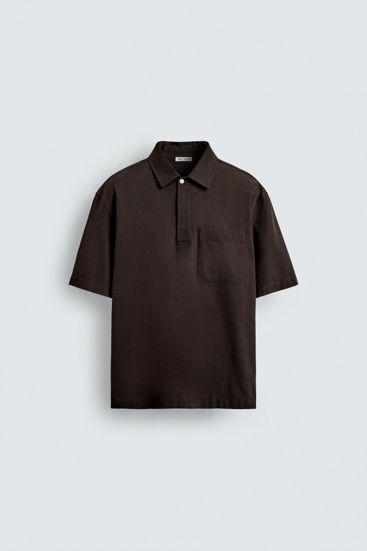 자라 테크니컬 릴렉스핏 라이오셀 코튼 반팔 폴로셔츠 5928/148 BROWN - 메인 이미지