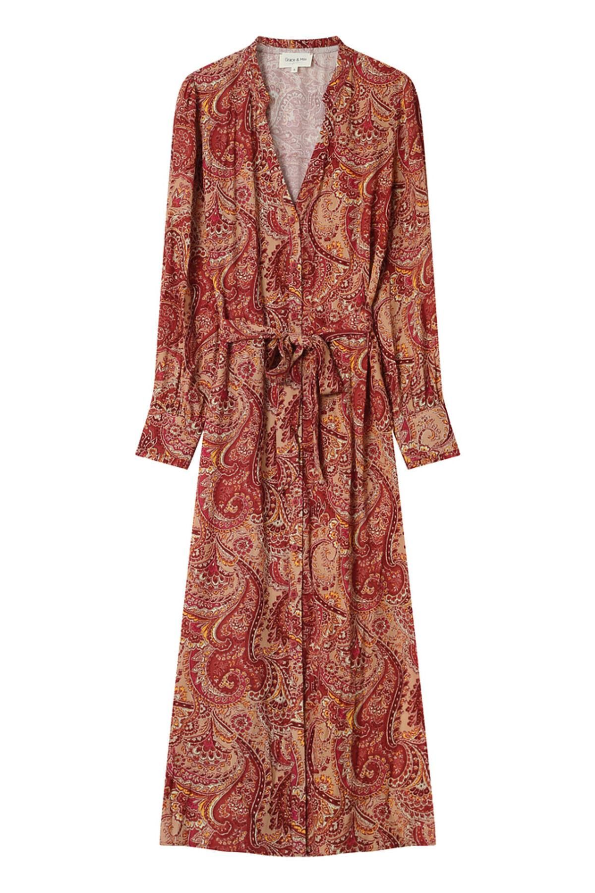 그레이스앤밀라 보헤미안 페이즐리 패턴 롱 원피스 6442268 CORAL - 상품 이미지
