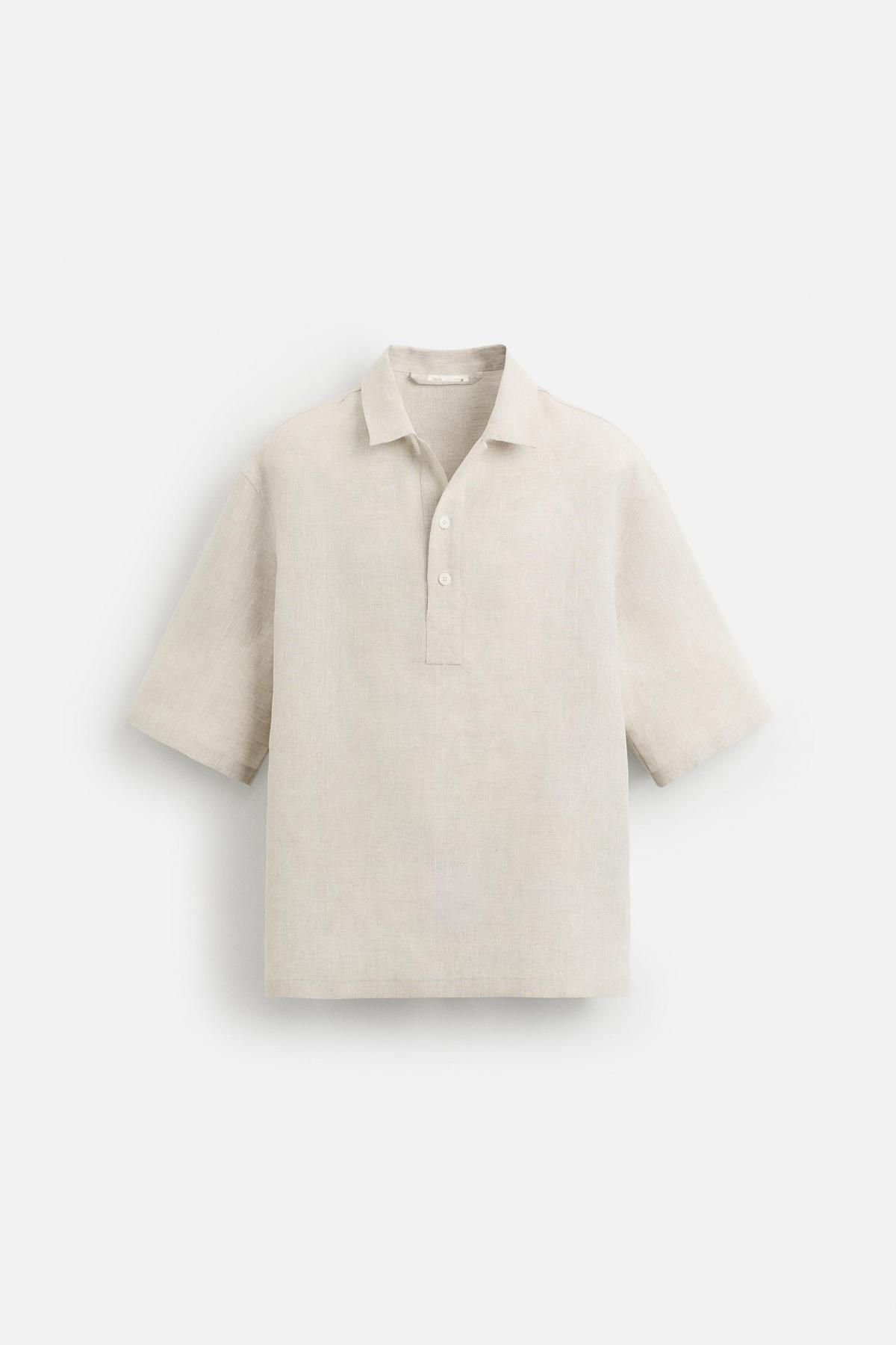 자라 프리미엄 린넨 반팔 폴로 셔츠 0794/185 LIGHT BEIGE - 메인 이미지