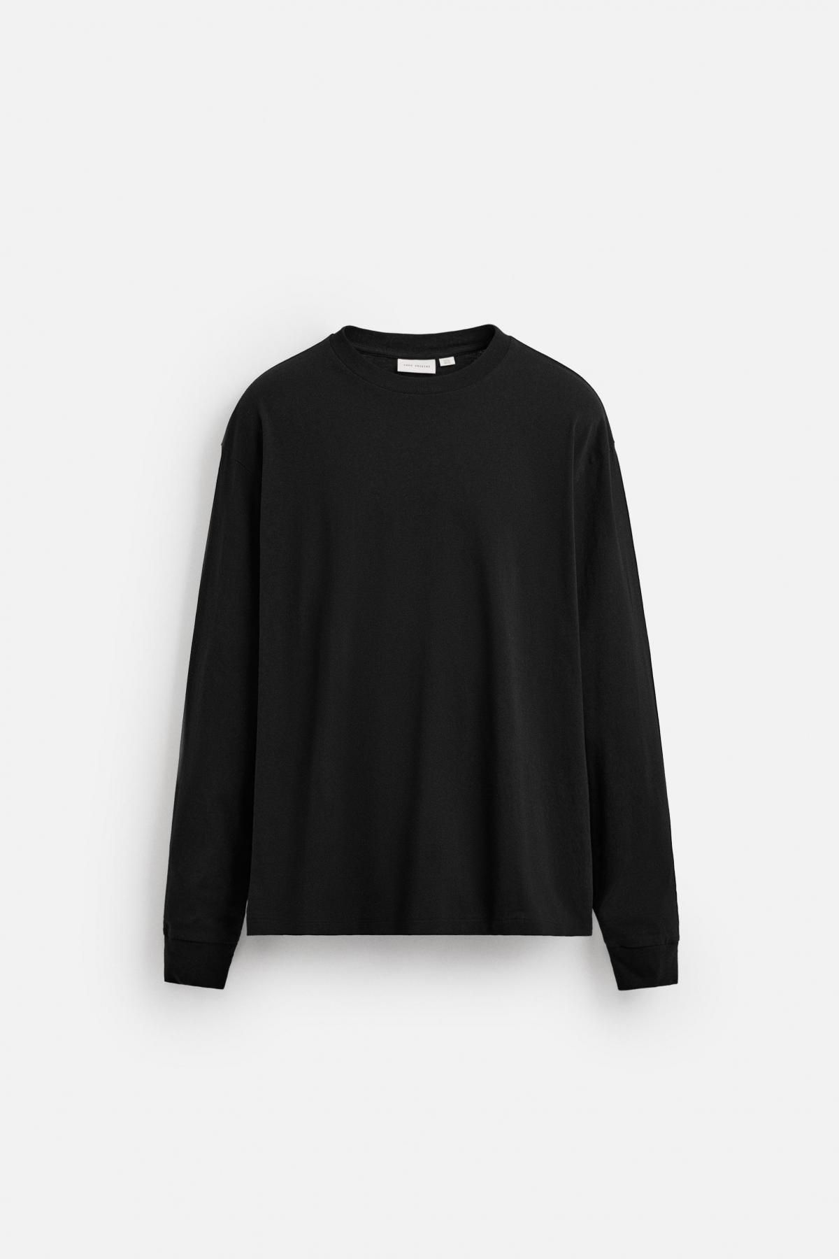 자라 미니멀 라운드넥 코튼 라이트웨이트 긴팔 티셔츠 4231/480 BLACK - 메인 이미지