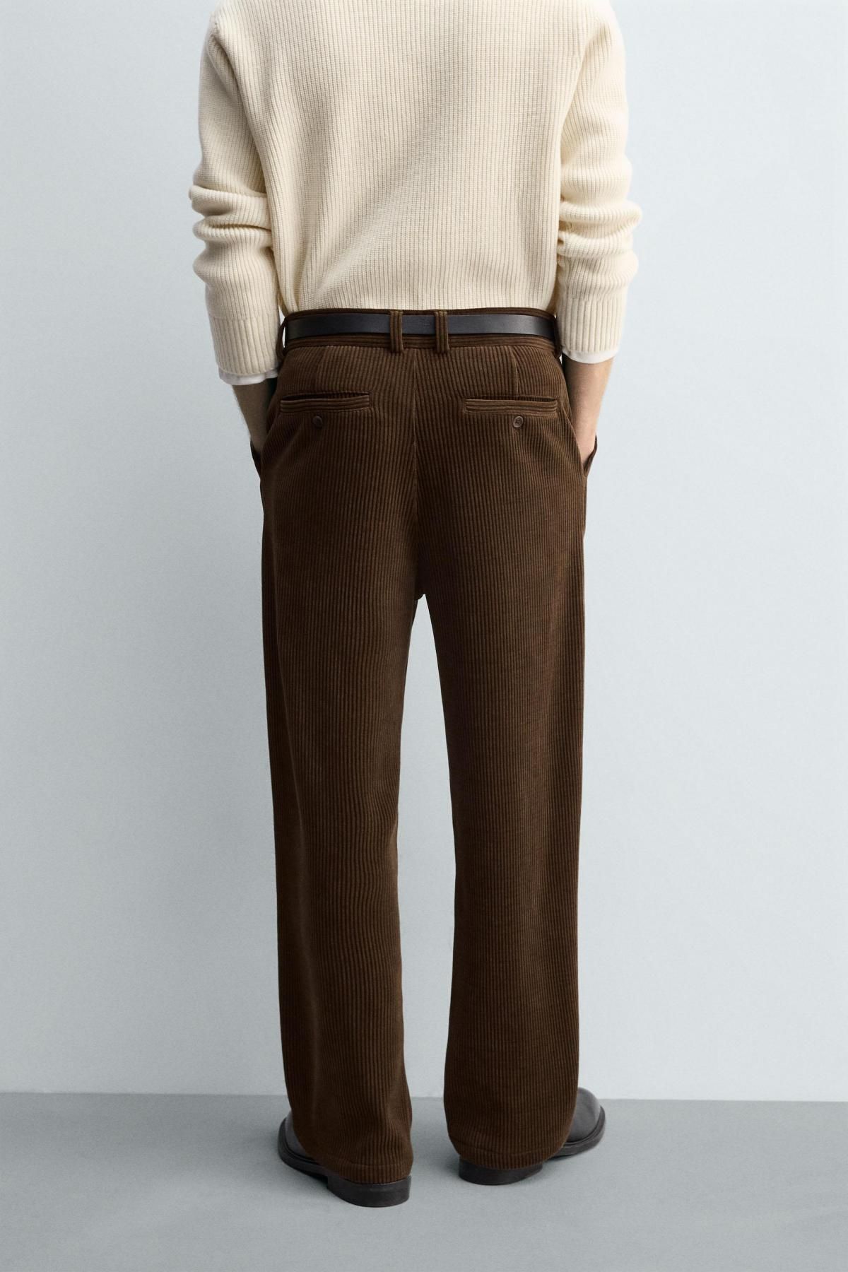 자라 코듀로이 와이드 팬츠 1437/395 BROWN - 상세 이미지 3