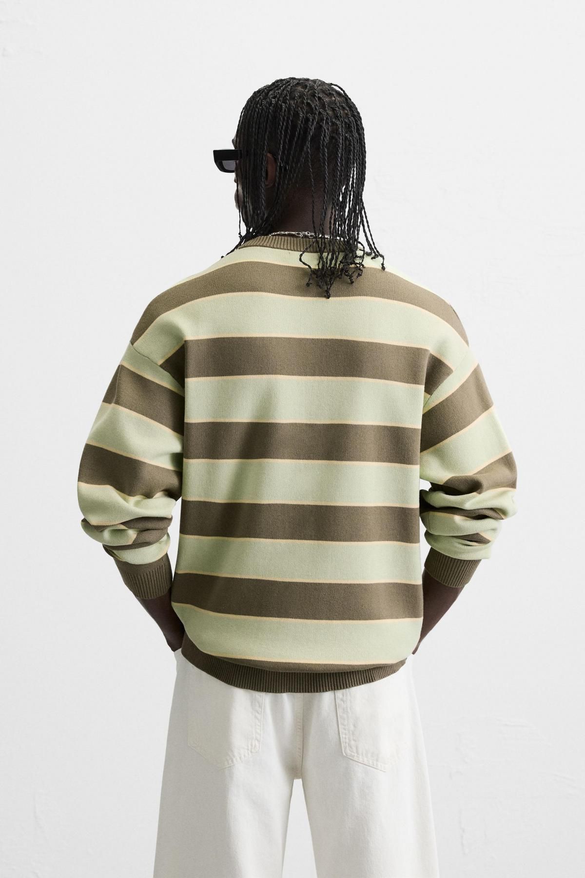 자라 스트라이프 소프트 라운드 니트 스웨터 5755/325 GREEN STRIPE - 상세 이미지 4
