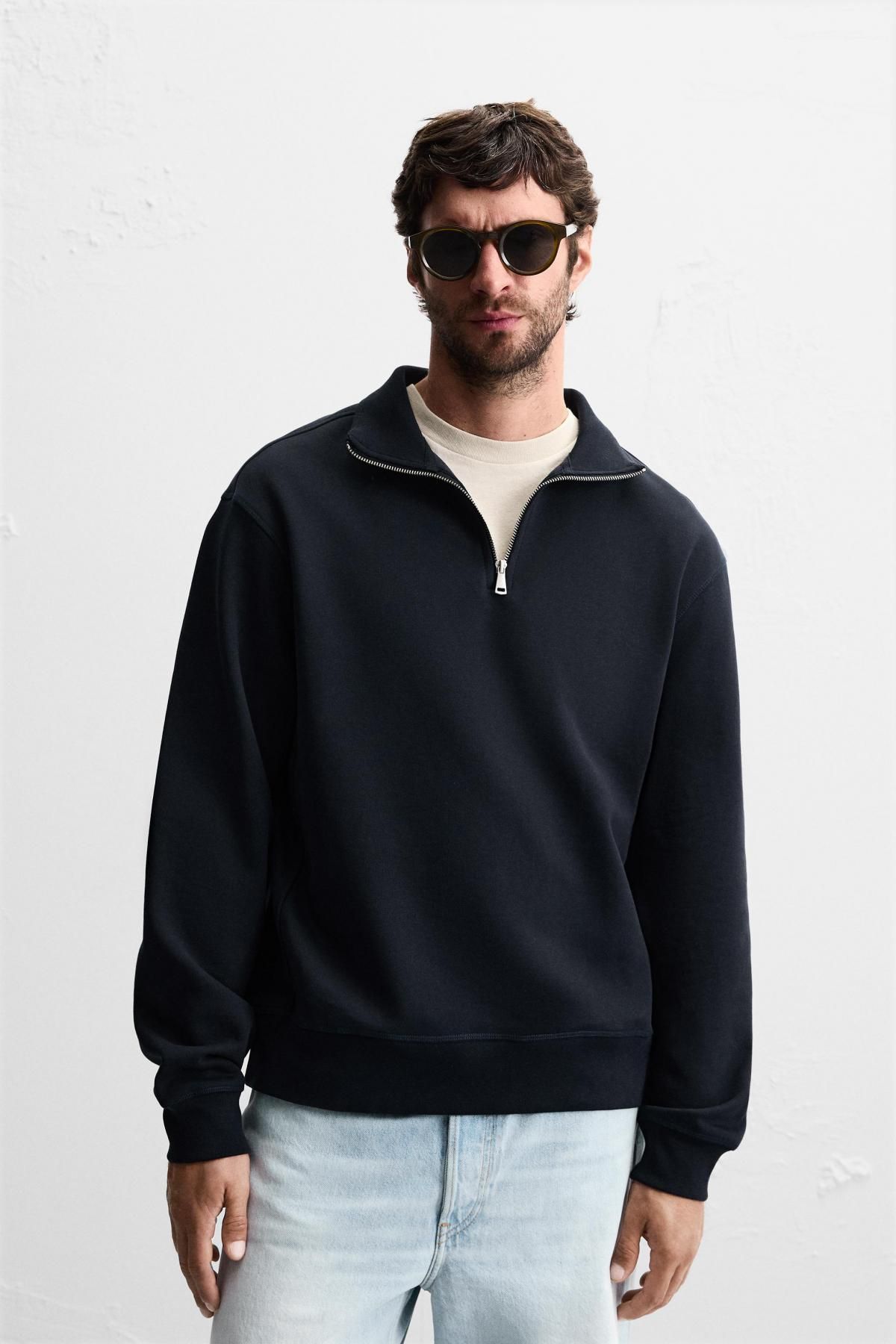 자라 베이직 지퍼 하이넥 스웨트셔츠 0761/311 NAVY BLUE - 상세 이미지 3