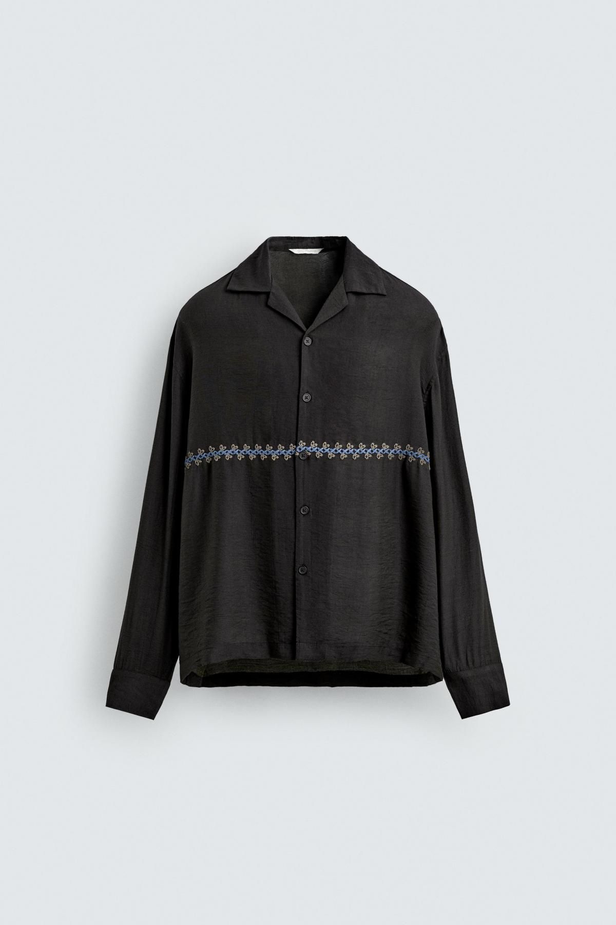 자라 지오메트릭 자수 플루이드 긴팔 셔츠 0881/371 ANTHRACITE GREY - 메인 이미지