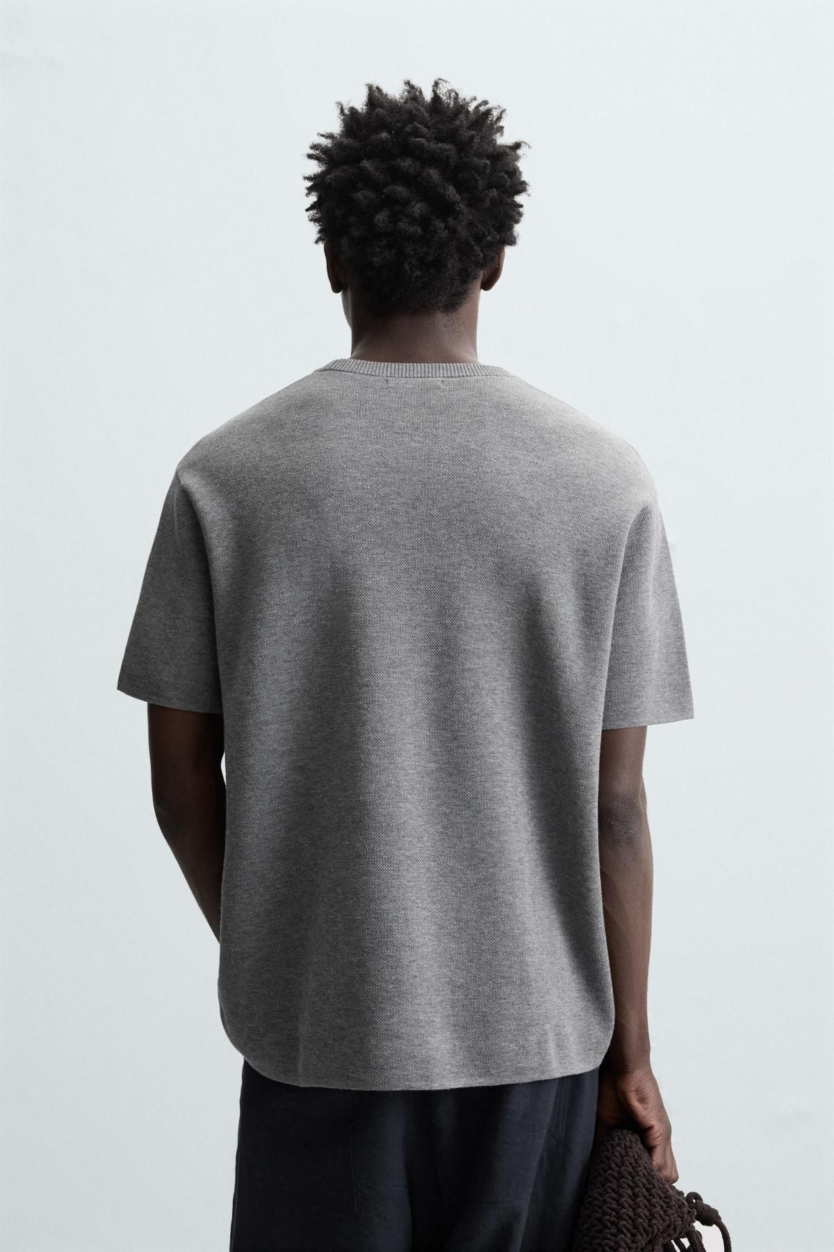 자라 라이트그레이 릴랙스핏 니트 반팔 티셔츠 5536/431 GREY MARL - 상세 이미지 4