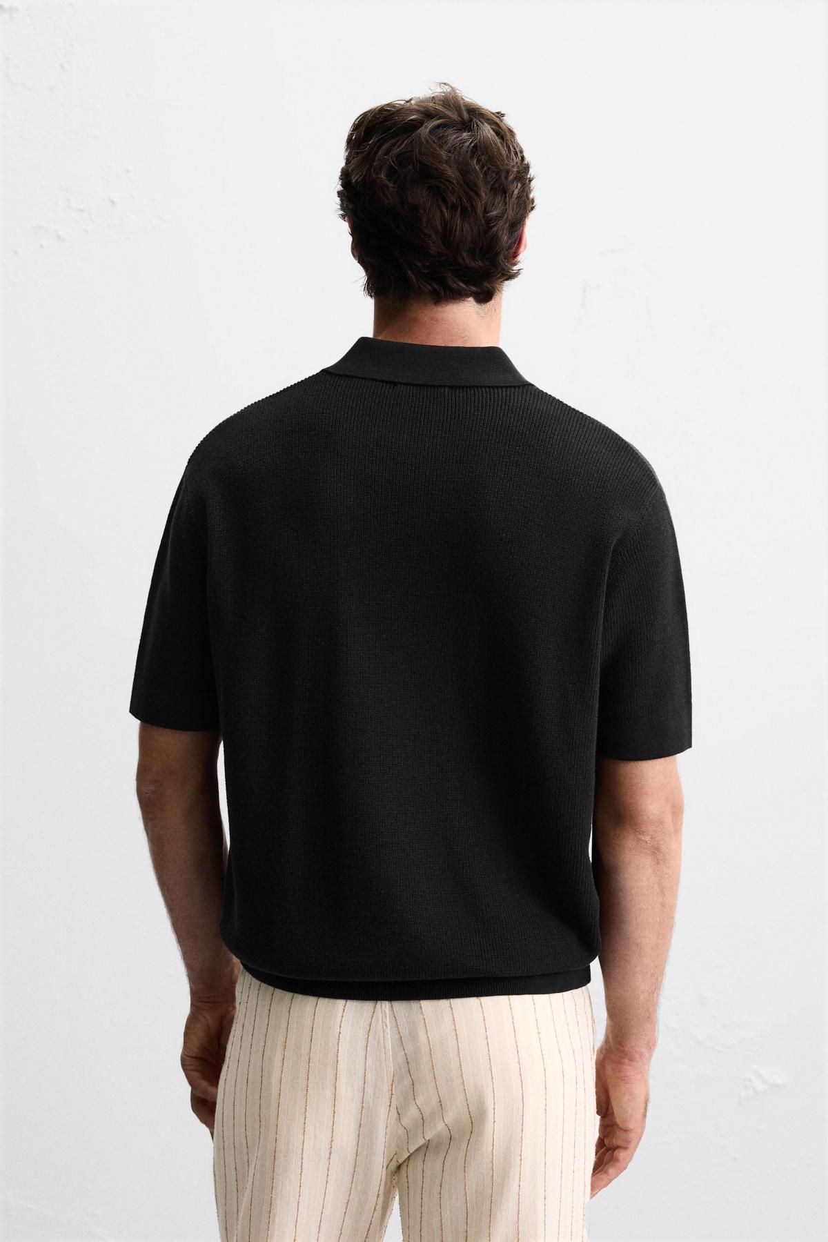 자라 펄 니트 지퍼넥 폴로 반팔 셔츠 3284/366 BLACK - 상세 이미지 4