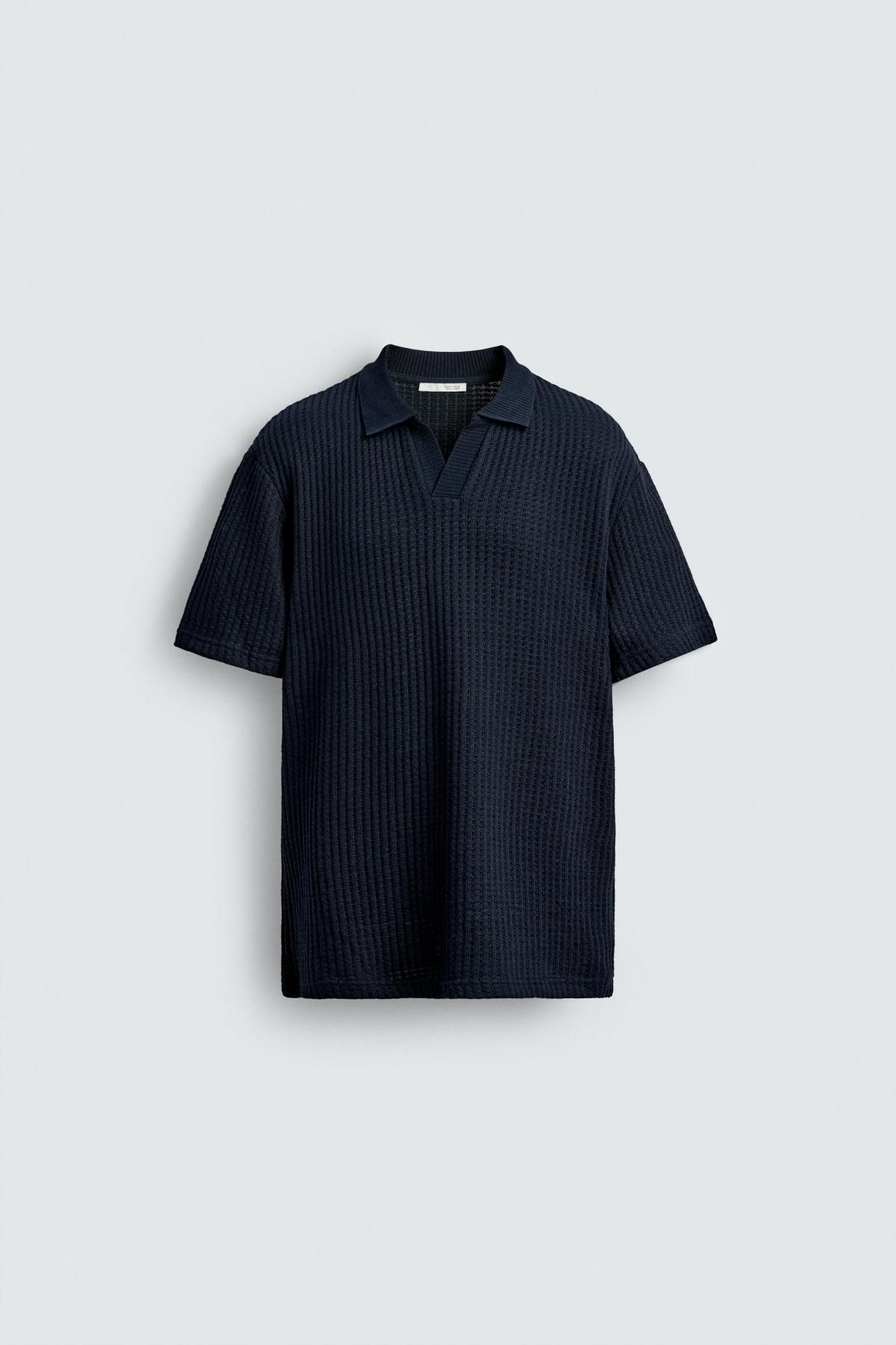 자라 와플 텍스처 네이비 반팔 폴로셔츠 4087/333 NAVY BLUE - 메인 이미지