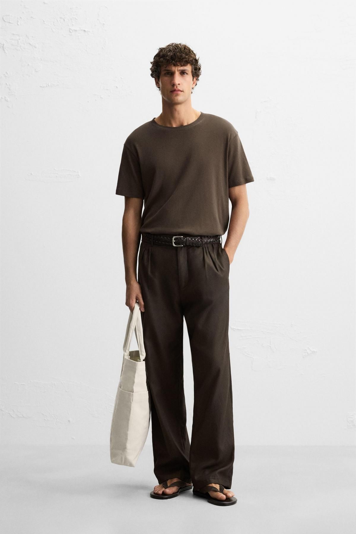 자라 크레프 텍스처 코튼 반팔 티셔츠 5644/340 BROWN - 상세 이미지 2