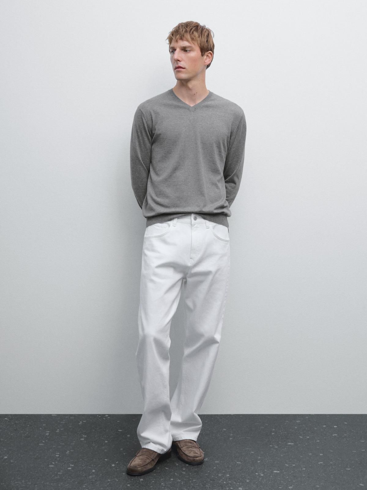 마시모두띠 미니멀 라이트그레이 V넥 니트 스웨터 0942/201 ANTHRACITE GREY - 상세 이미지 2