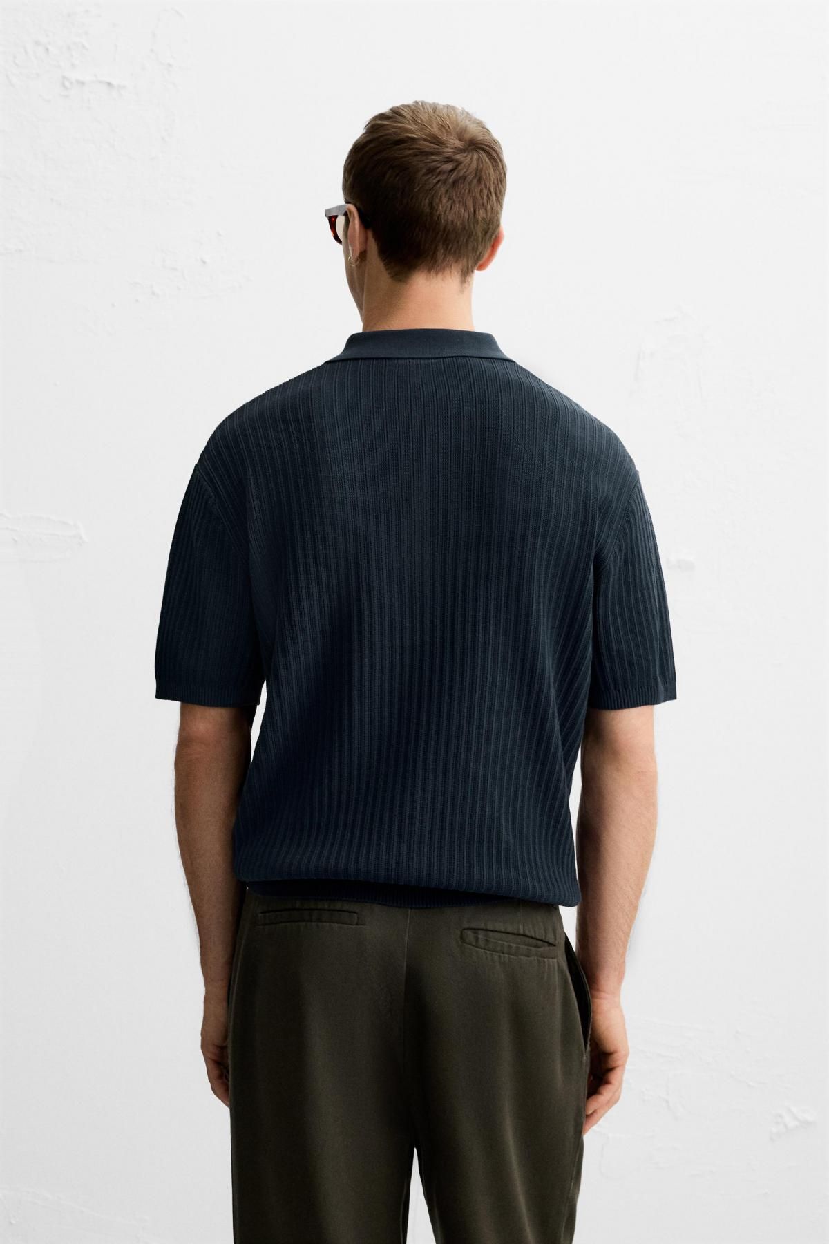 자라 베이직 텍스처 니트 반팔 폴로셔츠 2142/425 NAVY BLUE - 상세 이미지 4