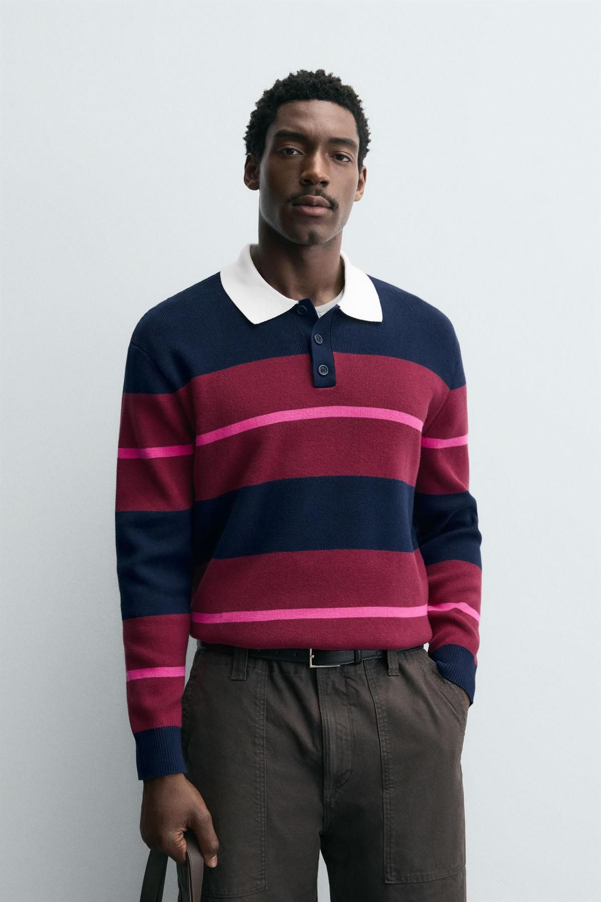 자라 스트라이프 테크니컬 니트 긴팔 폴로셔츠 4938/315 STRIPED - 상세 이미지 3