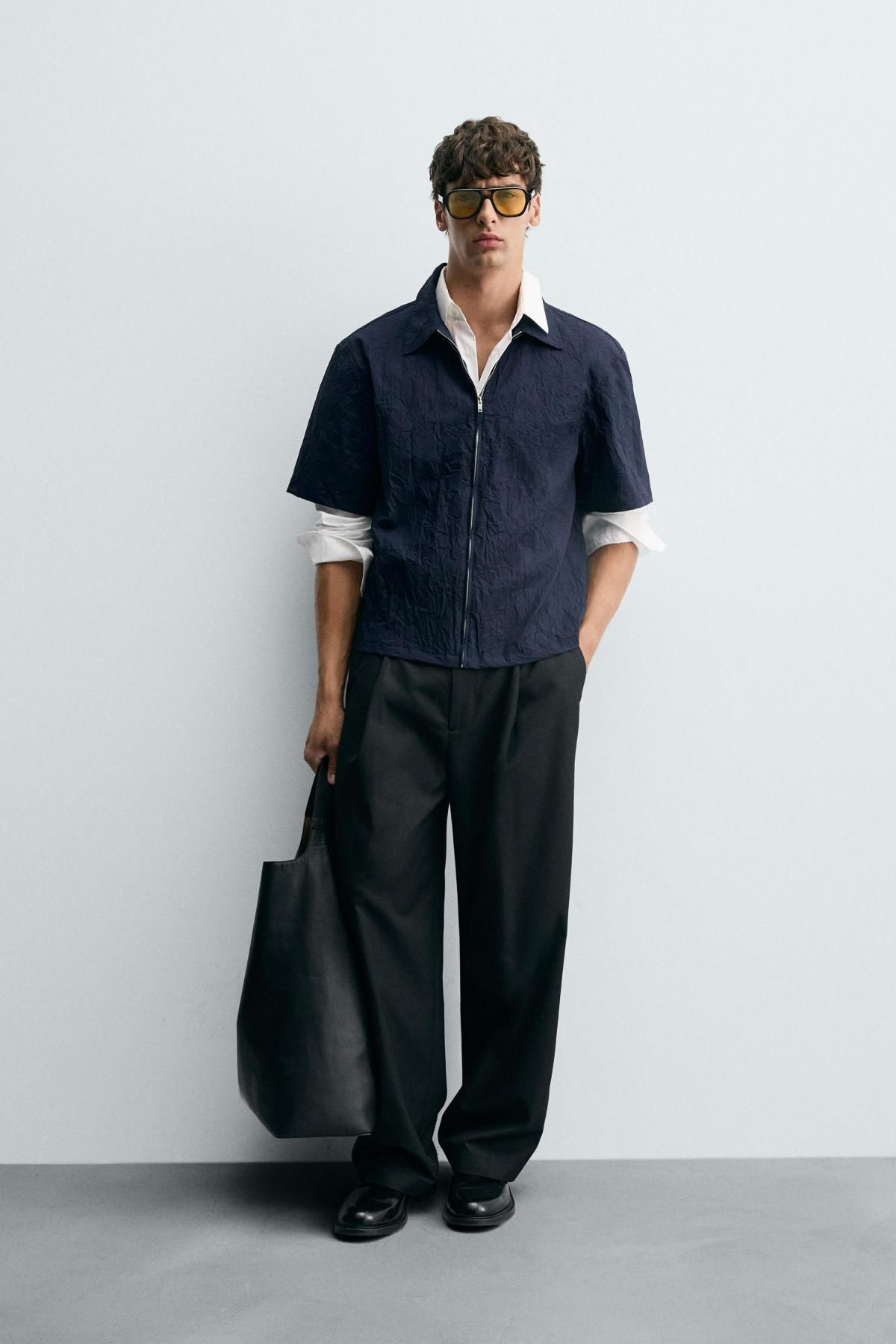자라 링클 테크니컬 집업 반팔 셔츠 7545/347 NAVY BLUE - 상세 이미지 2