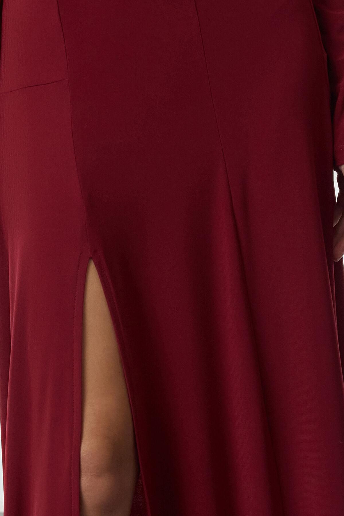 트렌디올 딥레드 브이넥 롱 원피스 9122161 BURDEOS - 상세 이미지 4