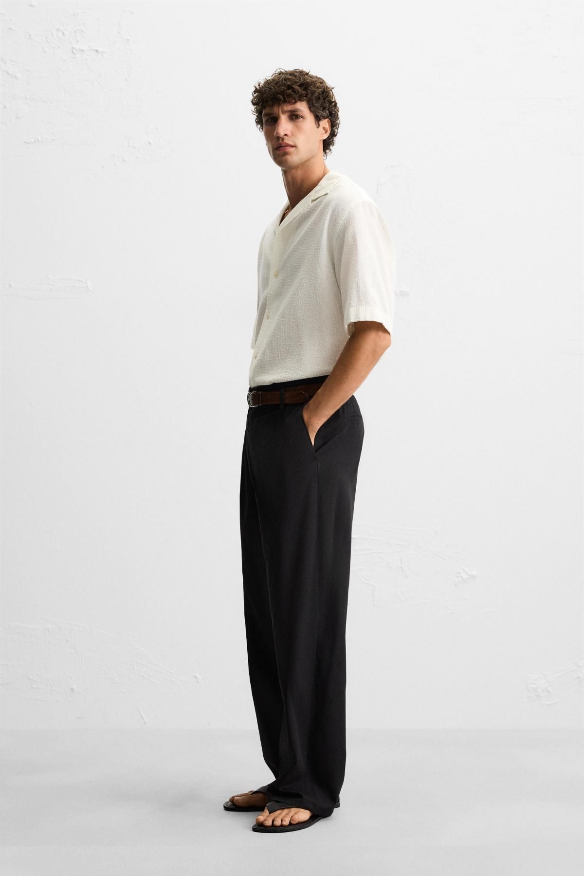 자라 텍스처 자카드 반팔 셔츠 7545/229 OYSTER-WHITE - 상세 이미지 5