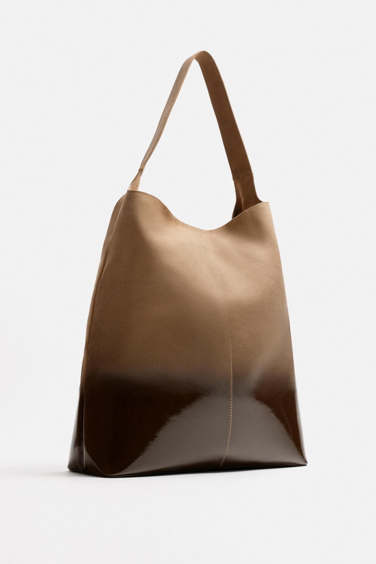 자라 미니멀 래커드 가죽 쇼퍼백 3330/520 SAND BROWN - 상세 이미지 4