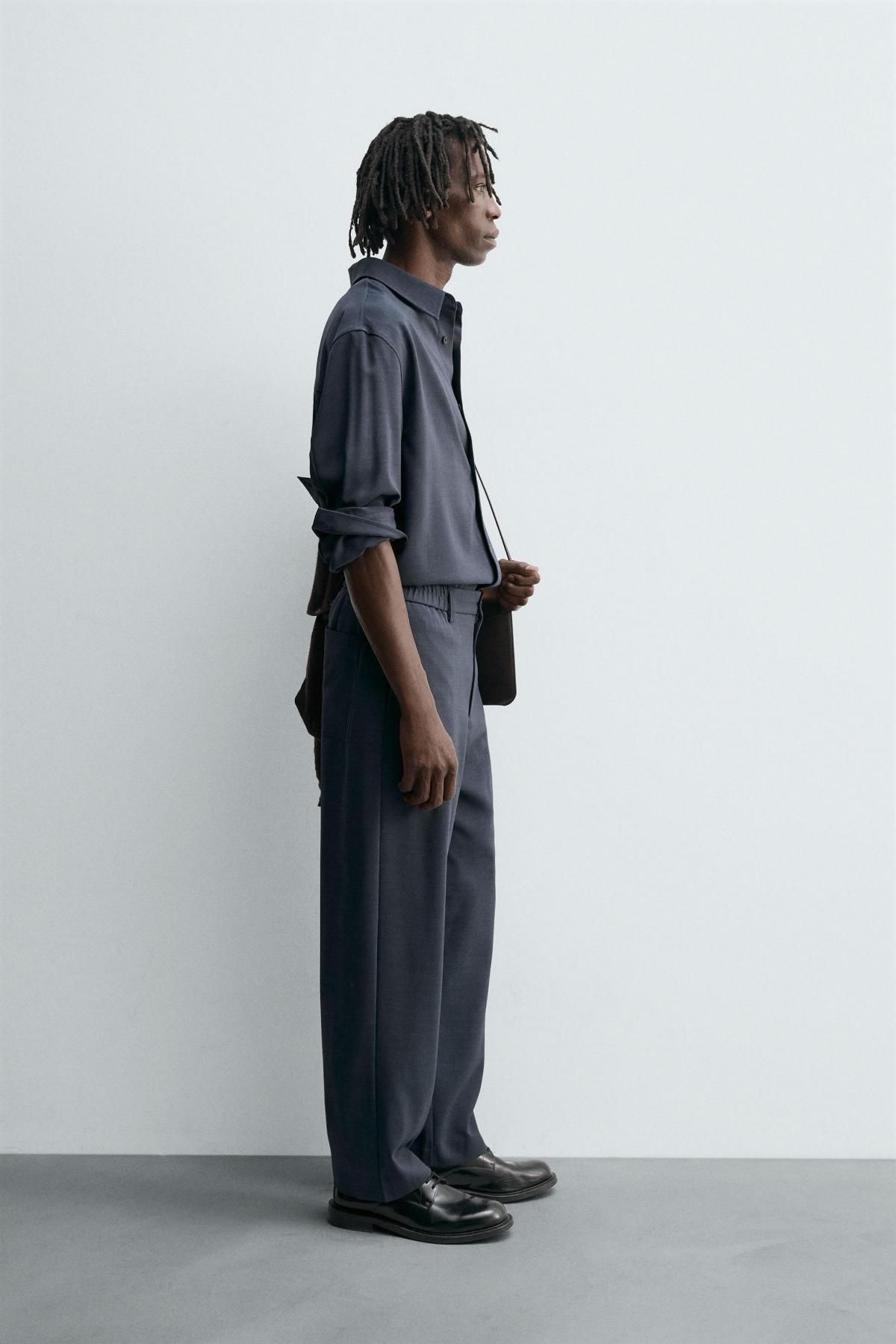 자라 테크니컬 릴랙스핏 플루이드 와이드 팬츠 5854/115 NAVY BLUE - 상세 이미지 4