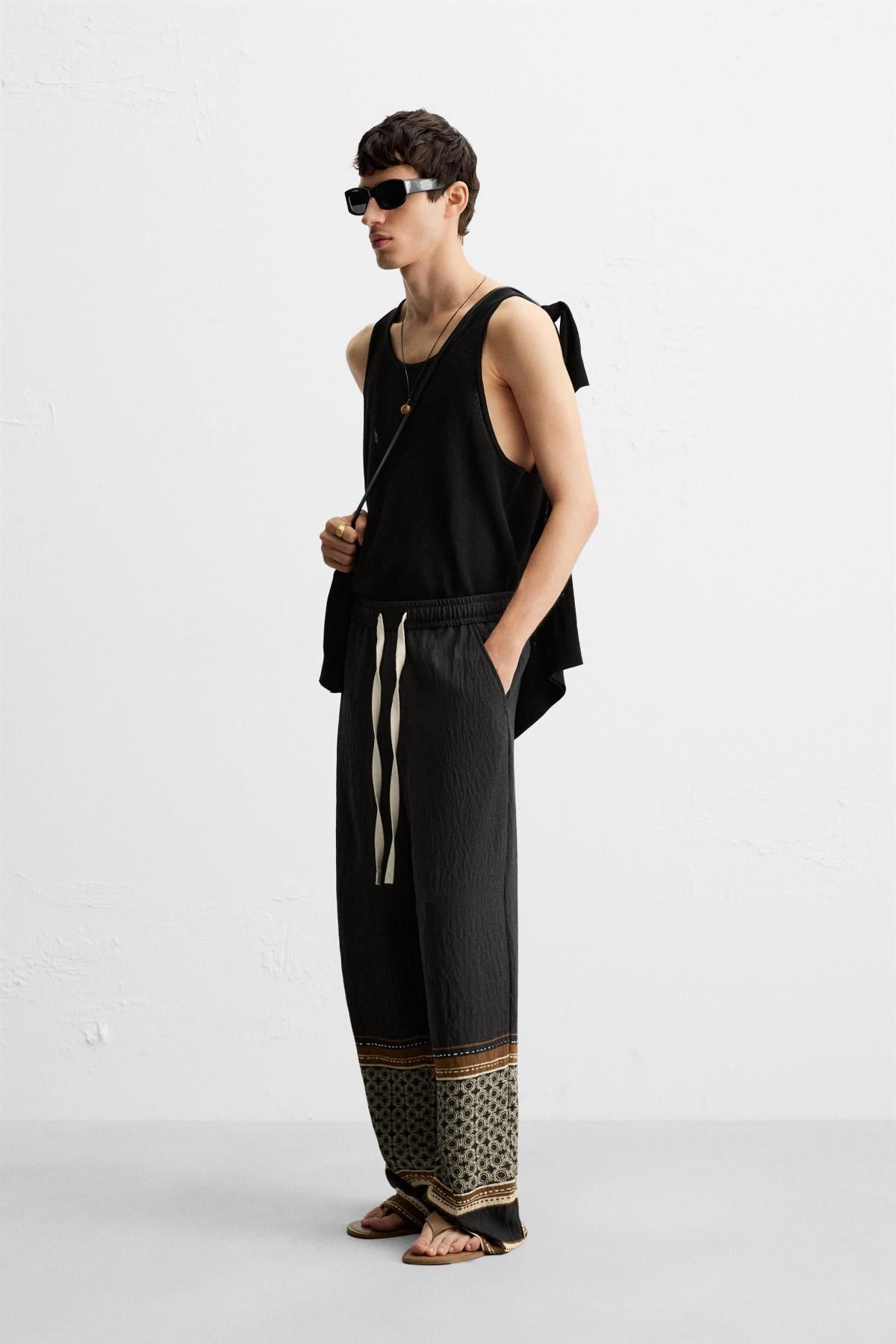 자라 릴랙스핏 컬러블록 와이드 팬츠 2675/335 BLACK - 상세 이미지 4