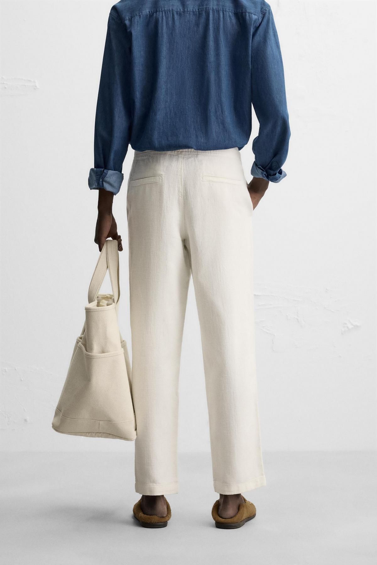 자라 릴랙스핏 텍스처 팬츠 7147/400 OYSTER-WHITE - 상세 이미지 4