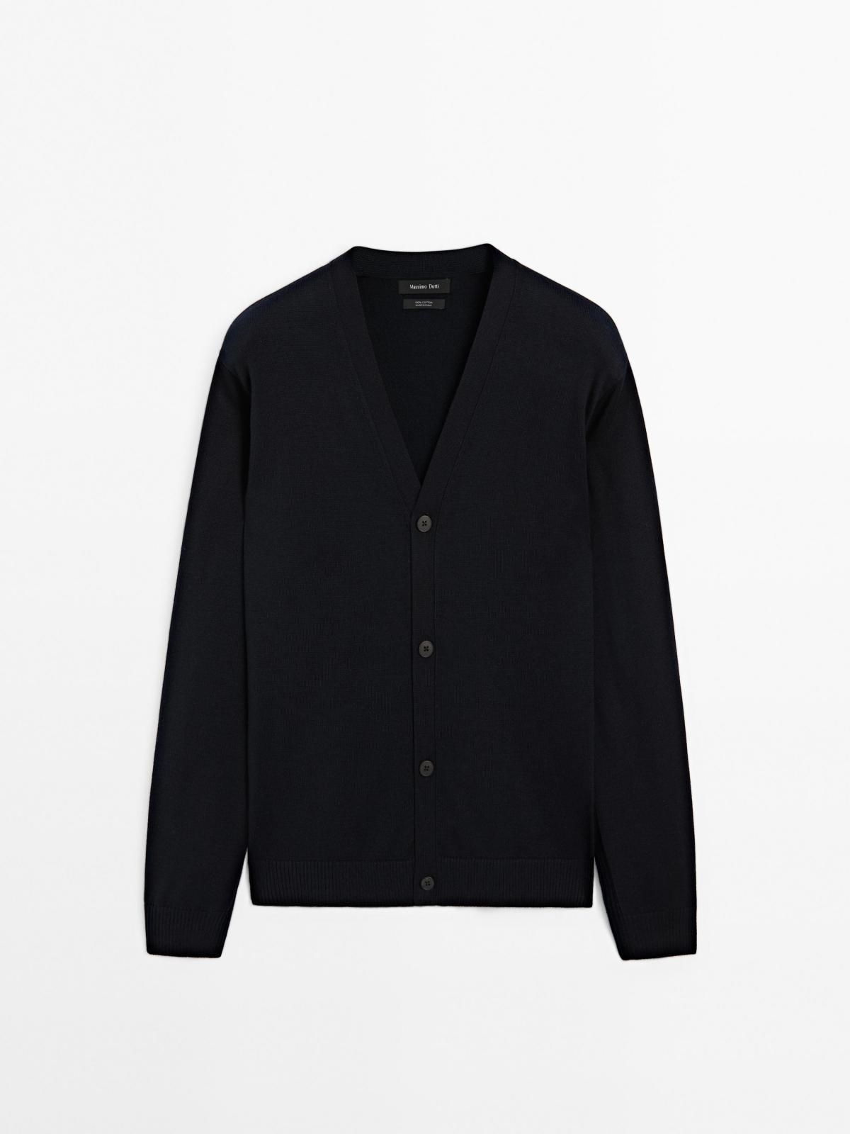 마시모두띠 미니멀 블랙 코튼 니트 브이넥 가디건 0944/201 NAVY BLUE - 메인 이미지