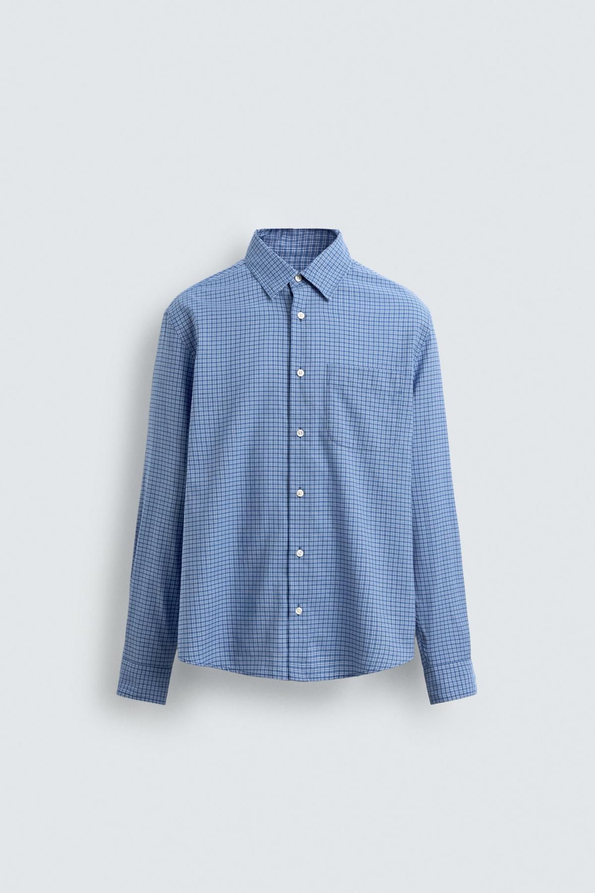 자라 체크 코튼블렌드 포켓 긴팔 셔츠 7545/001 BLUE/WHITE - 메인 이미지