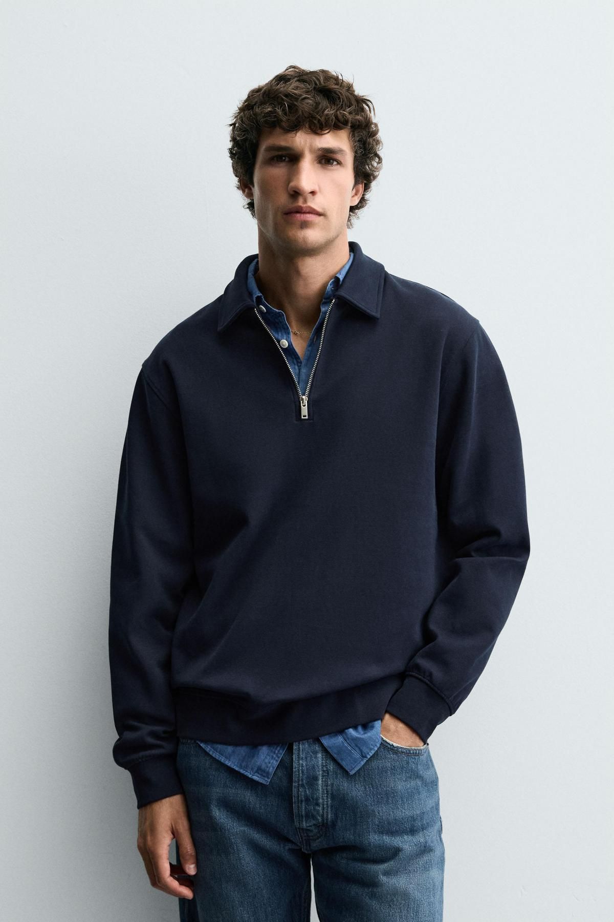 자라 테크니컬 인터록 하프집업 긴팔 폴로셔츠 4092/380 NAVY BLUE - 상세 이미지 3