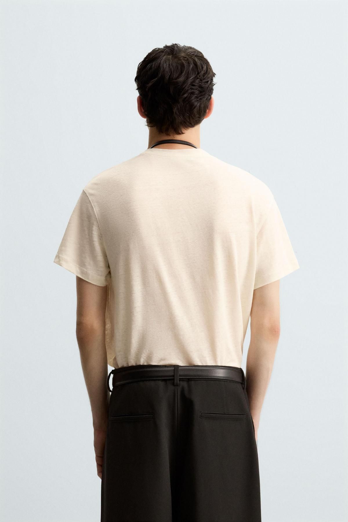 자라 100 린넨 라운드 반팔 티셔츠 0722/305 ECRU - 상세 이미지 4