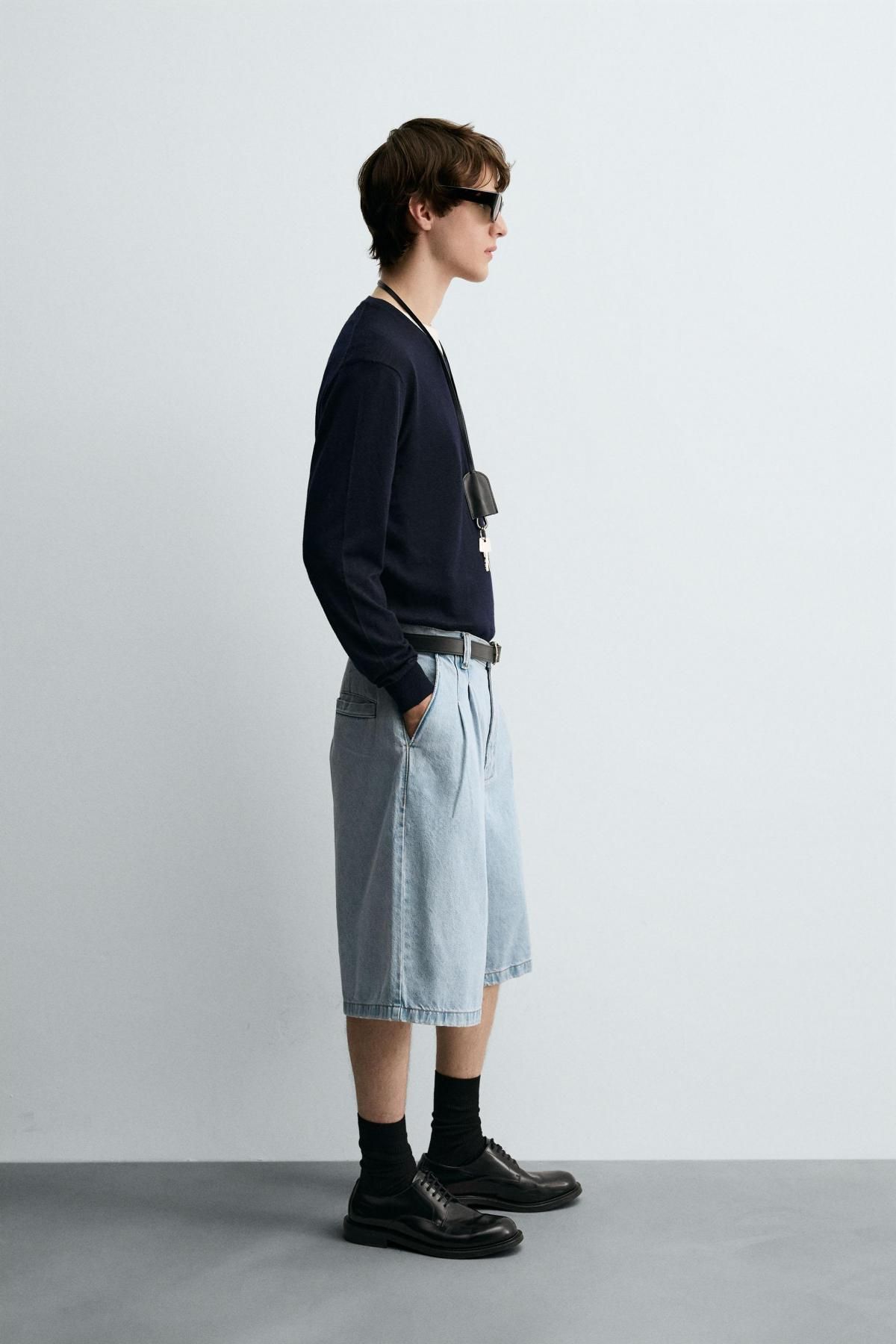 자라 플리츠 릴랙스핏 데님 버뮤다 반바지 9794/305 LIGHT BLUE - 상세 이미지 5