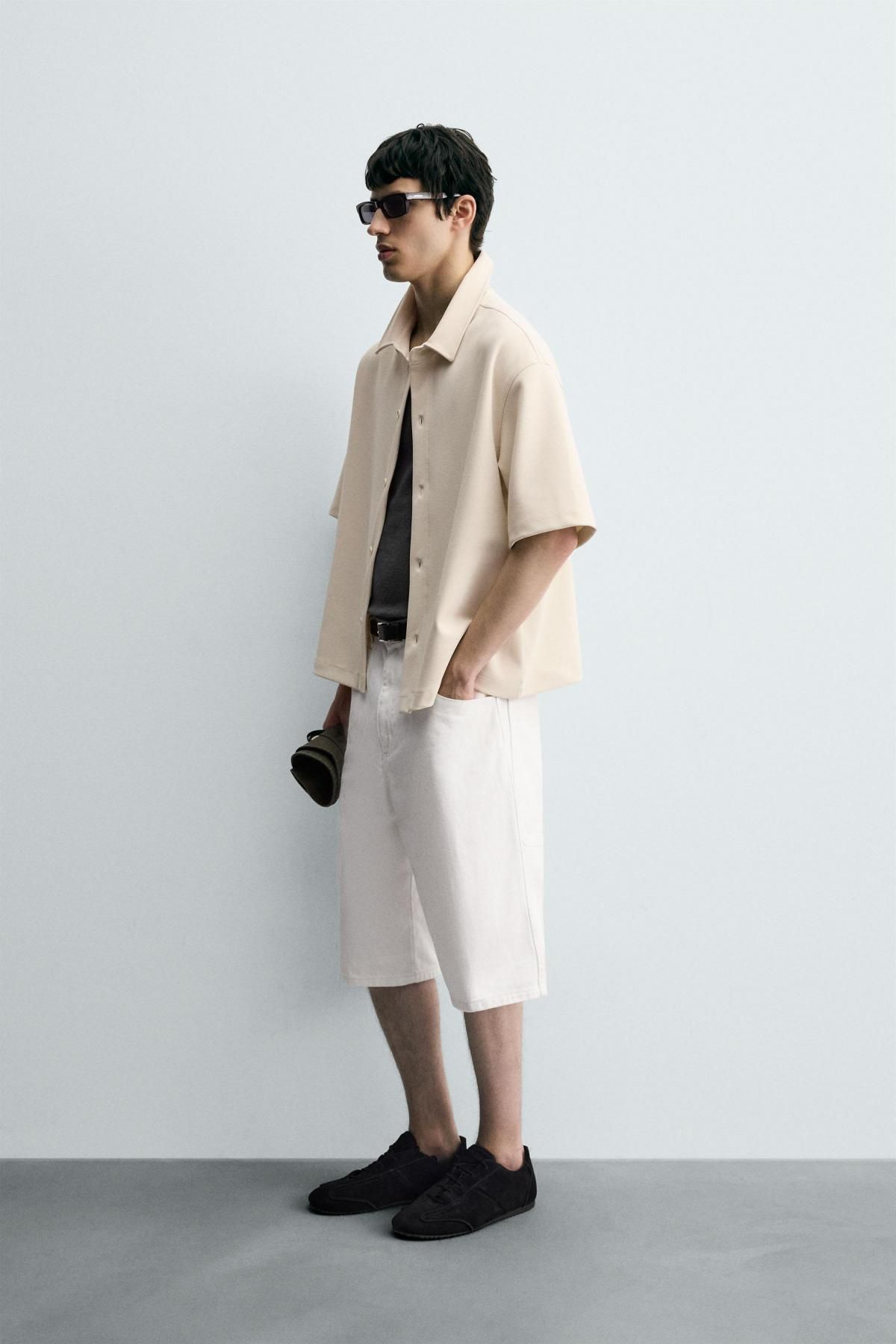 자라 테크니컬 텍스처 반팔 셔츠 5584/345 OYSTER-WHITE - 상세 이미지 5