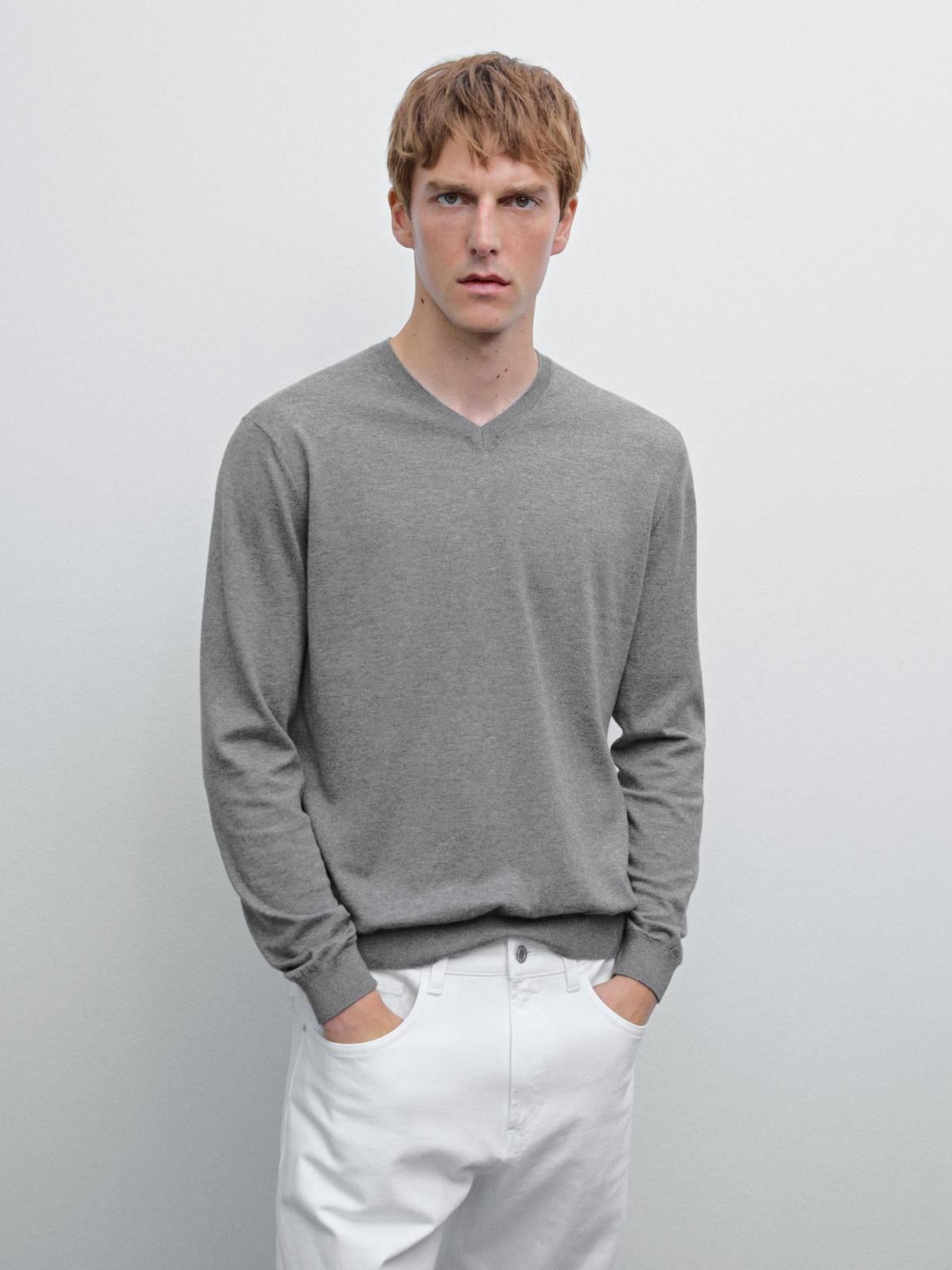 마시모두띠 미니멀 라이트그레이 V넥 니트 스웨터 0942/201 ANTHRACITE GREY - 상세 이미지 3