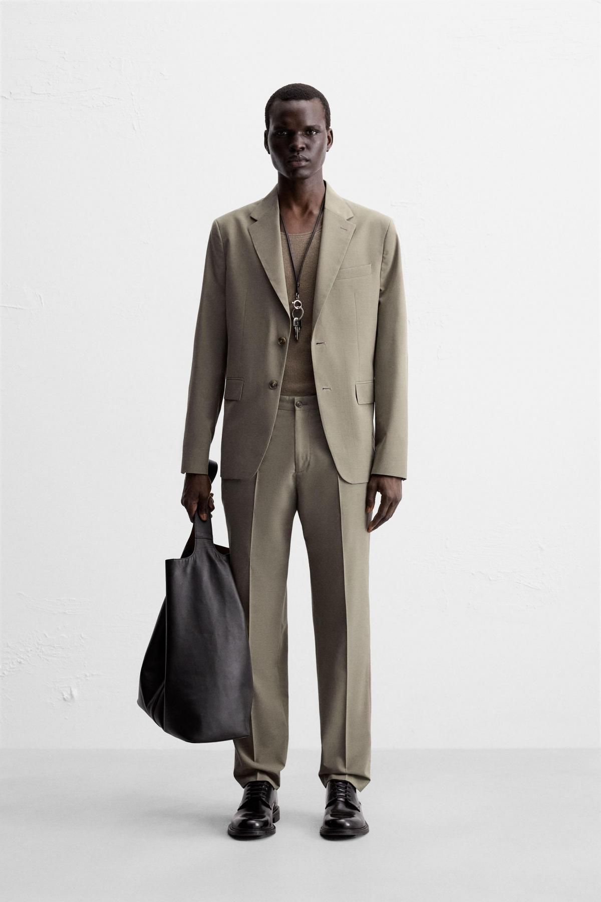 자라 테크니컬 텍스처 슬림핏 정장 팬츠 5747/261 BROWN / TAUPE - 상세 이미지 2