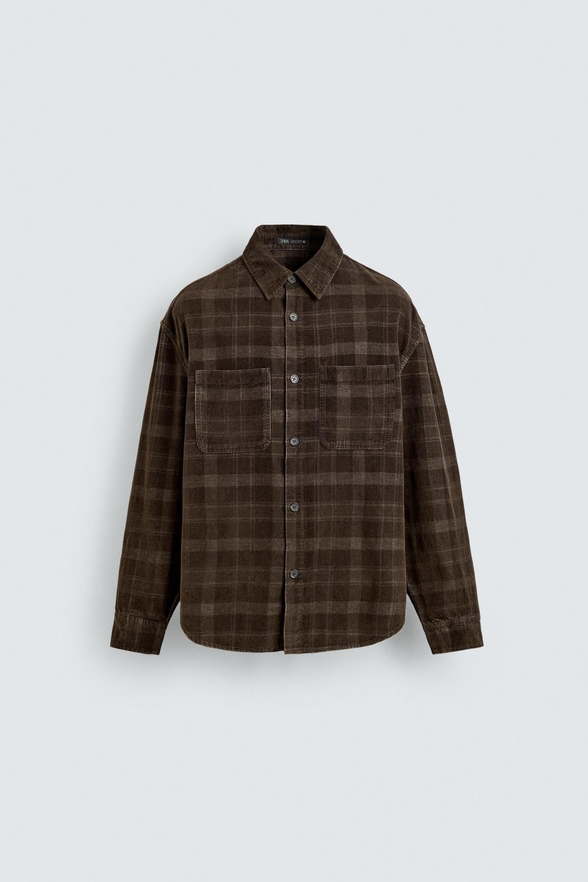 자라 트렌디 체크 코듀로이 긴팔 셔츠 3715/707 BROWN - 메인 이미지