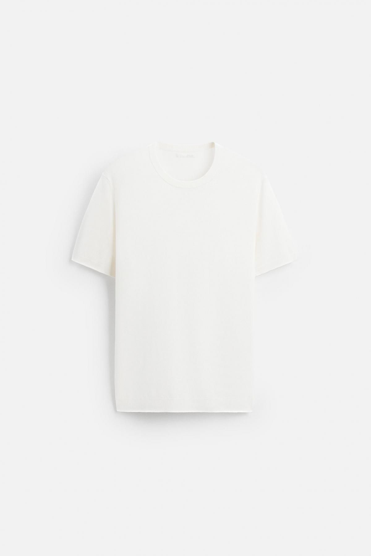 자라 미니멀 화이트 비스코스 블렌드 니트 반팔 티셔츠 0304/406 OYSTER-WHITE - 메인 이미지