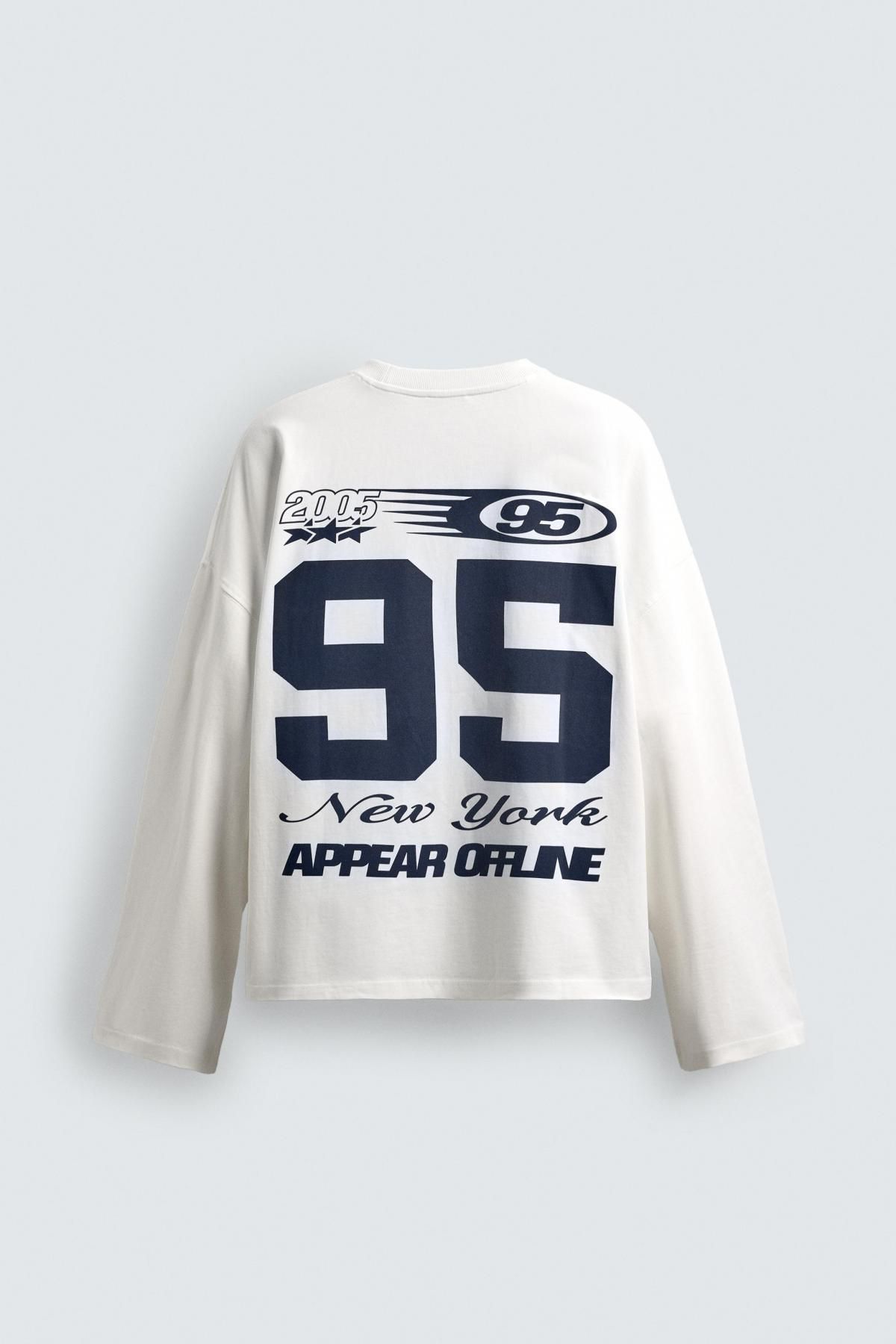 자라 스트리트 박시핏 텍스트 프린트 긴팔 티셔츠 3665/320 OYSTER-WHITE - 메인 이미지