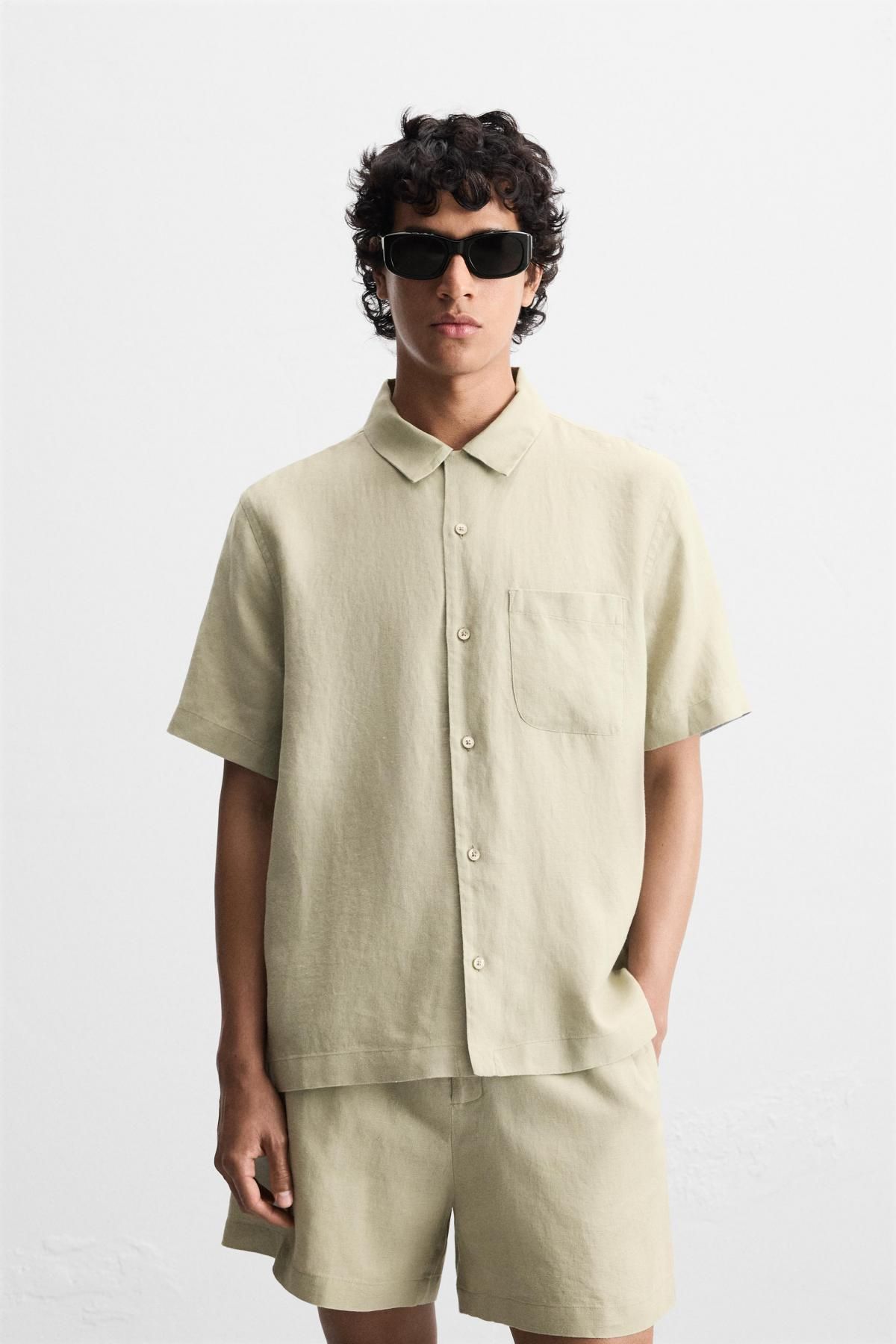 자라 리넨 쿨링 반팔 셔츠 4336/181 LIGHT BEIGE - 상세 이미지 3