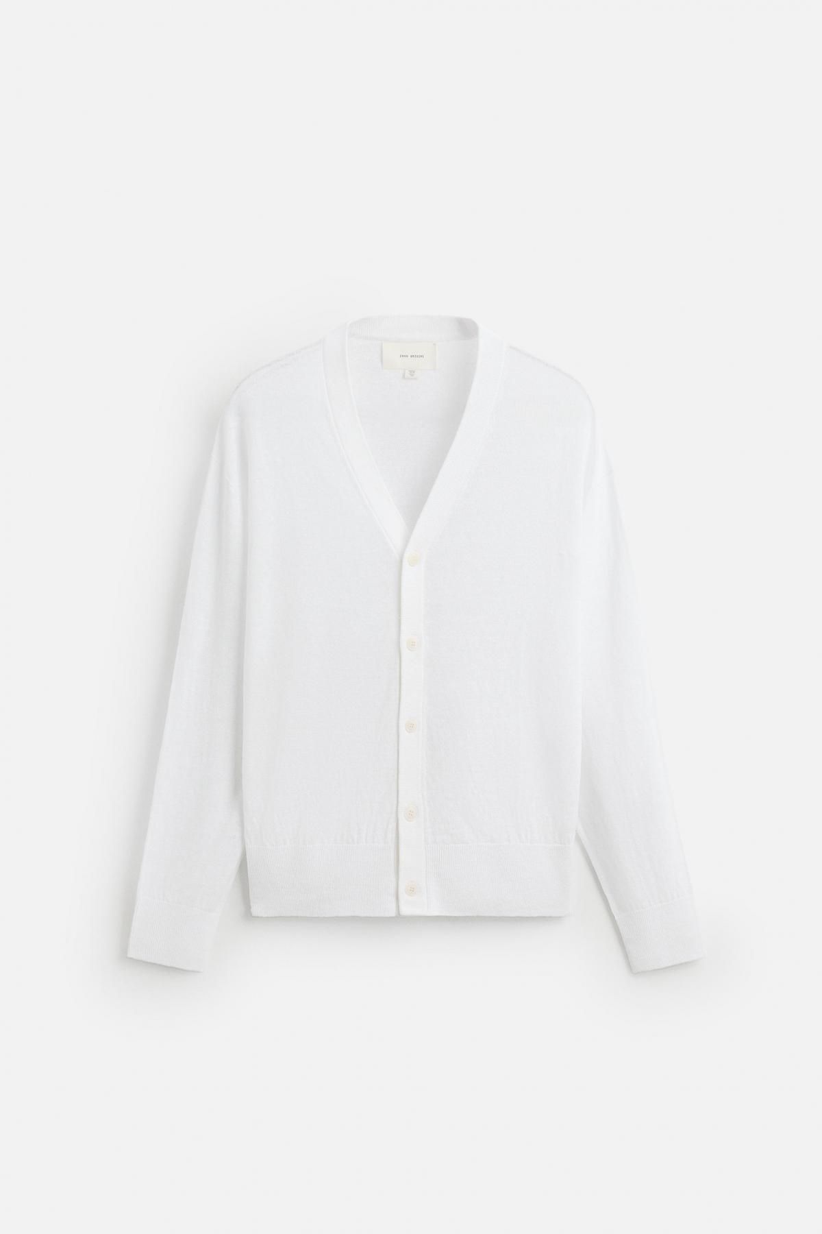 자라 친환경 헴프 브이넥 화이트 카디건 2142/418 WHITE - 메인 이미지