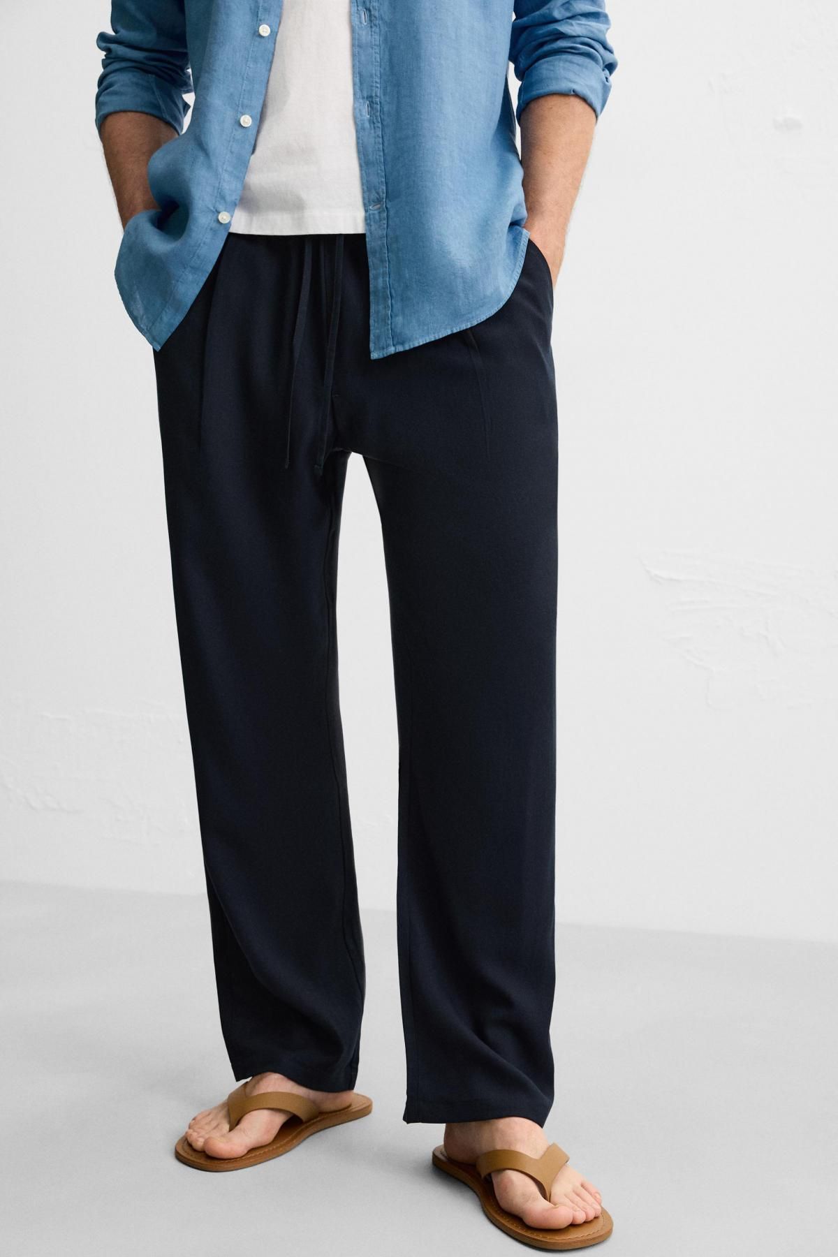 자라 릴렉스핏 라이오셀 와이드 팬츠 4391/310 NAVY BLUE - 메인 이미지