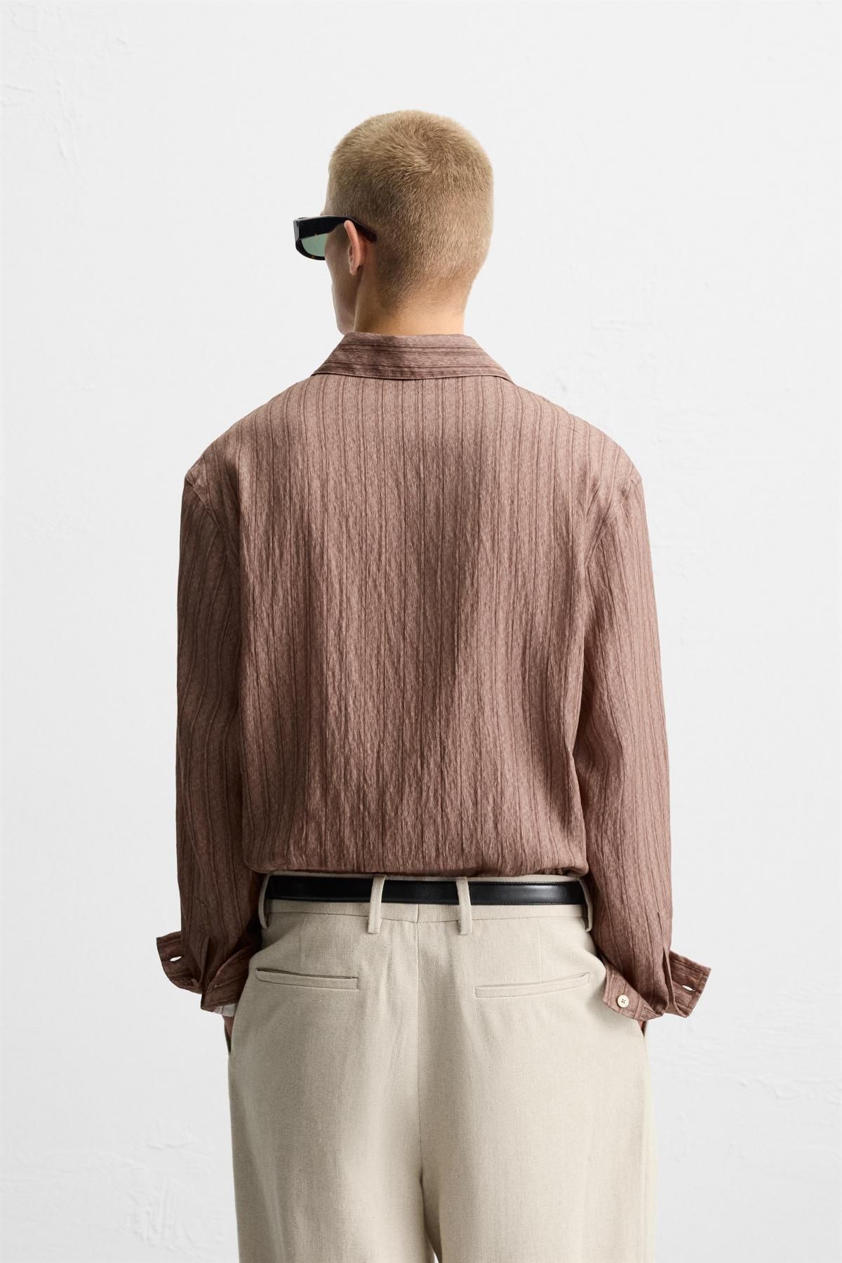 자라 스트라이프 브라운 플루이드 셔츠 7545/758 DARK PINK - 상세 이미지 4