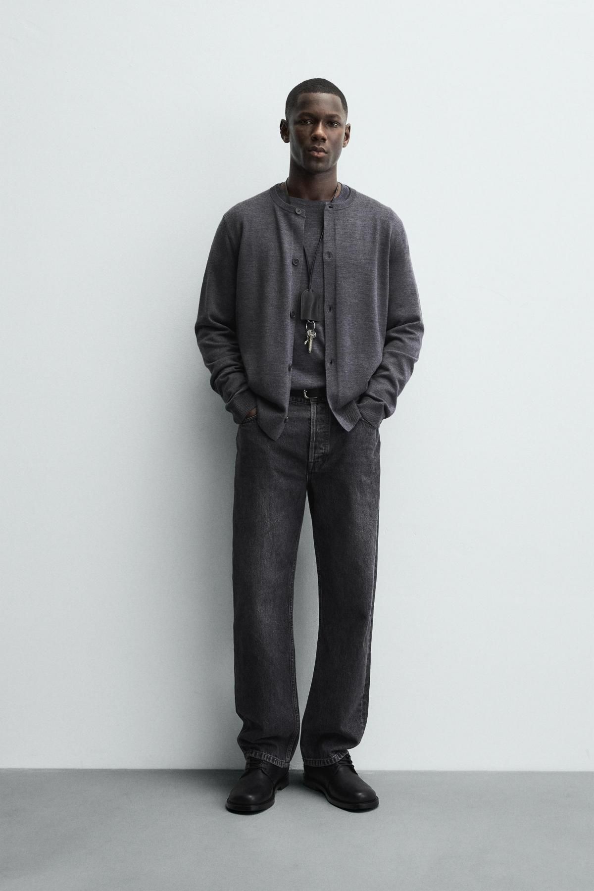 자라 울블렌드 라운드넥 레귤러핏 가디건 0506/317 ANTHRACITE GREY - 상세 이미지 2