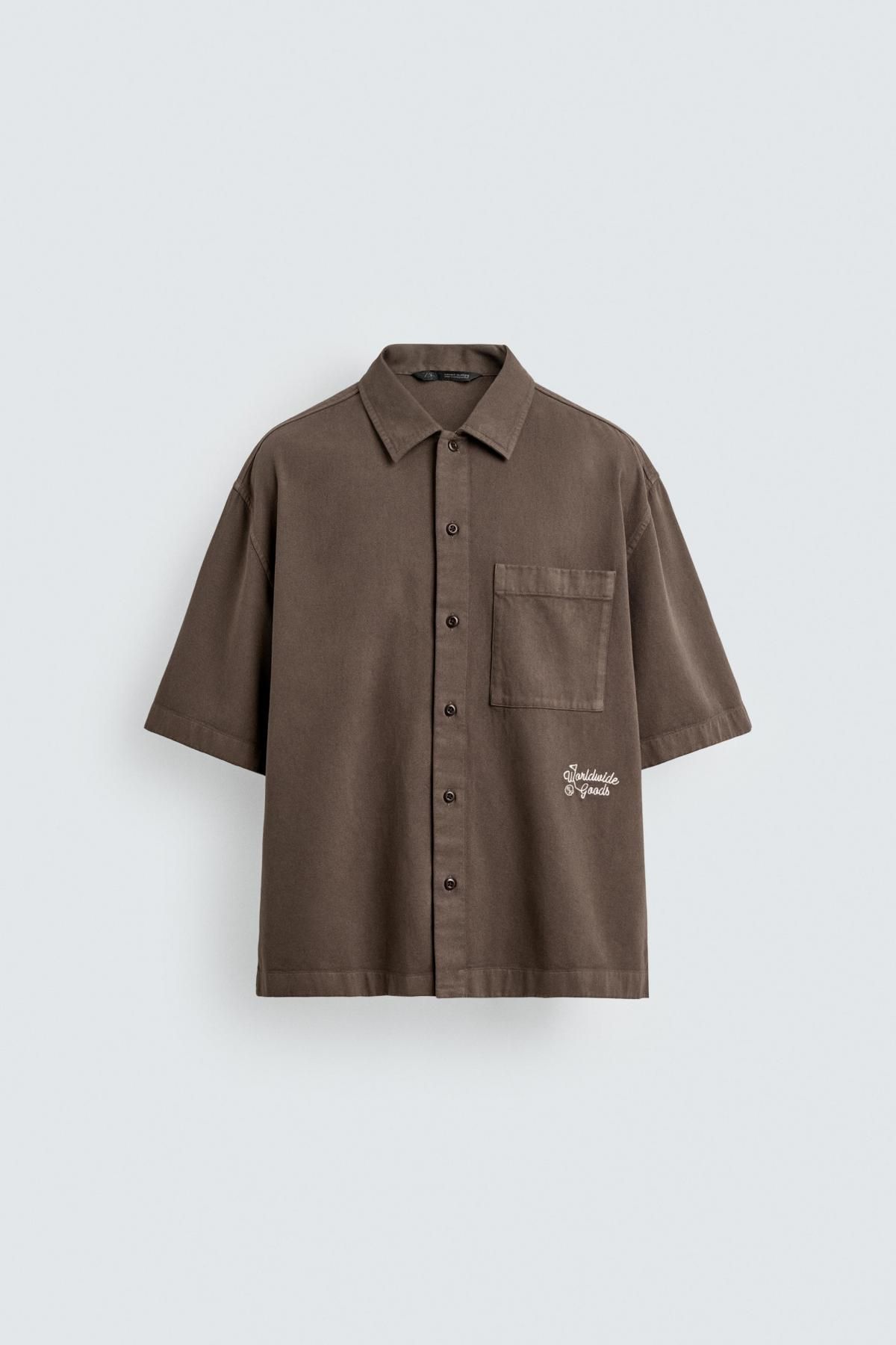 자라 테크니컬 브라운 자수 텍스처 반팔 오버셔츠 0399/310 BROWN - 메인 이미지