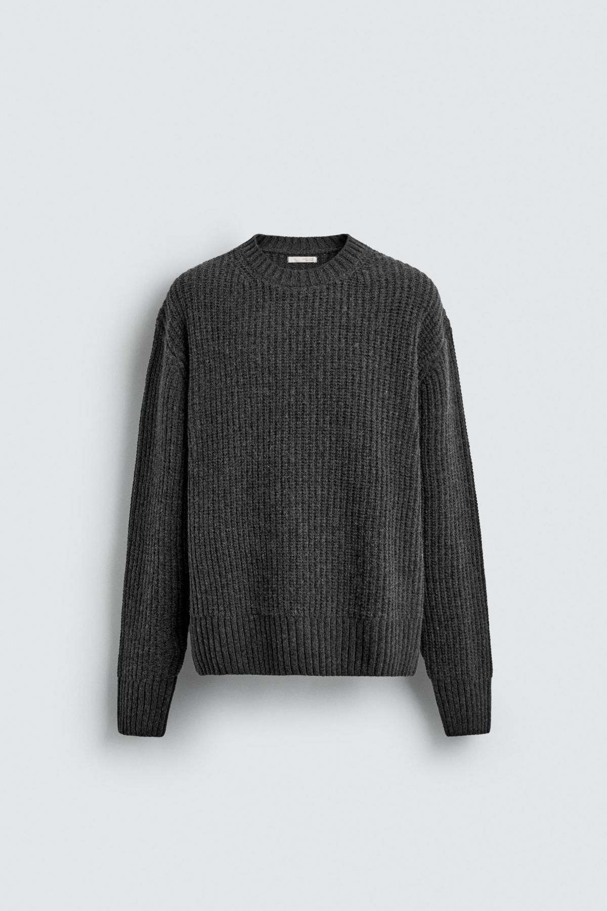 자라 텍스처 코튼 울 라운드넥 니트 스웨터 6674/345 DARK GREY MARL - 메인 이미지