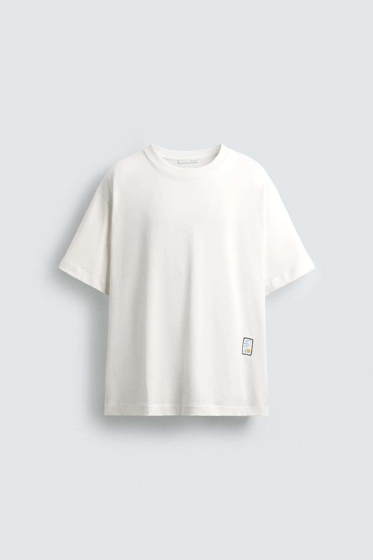 자라 오버핏 배색 패치 반팔 티셔츠 6224/377 WHITE - 메인 이미지
