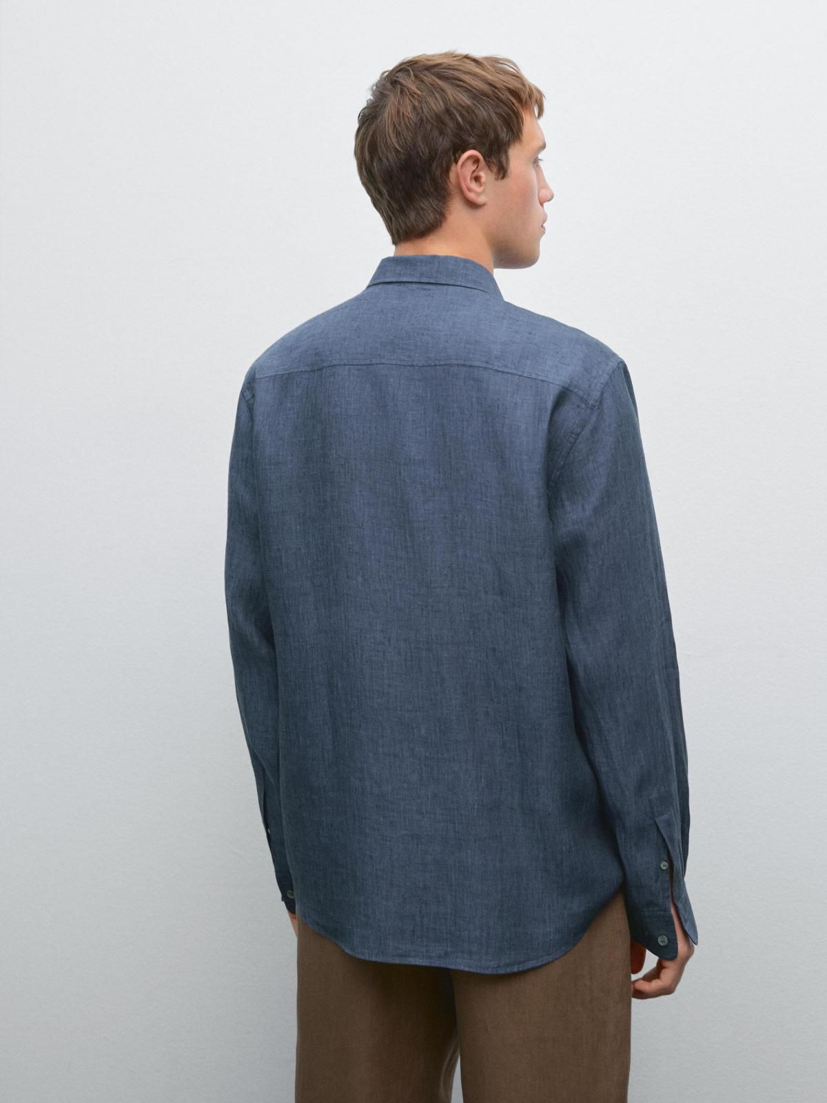 마시모두띠 리넨 레귤러핏 남성 긴팔 셔츠 0123/725 NAVY BLUE - 상세 이미지 3