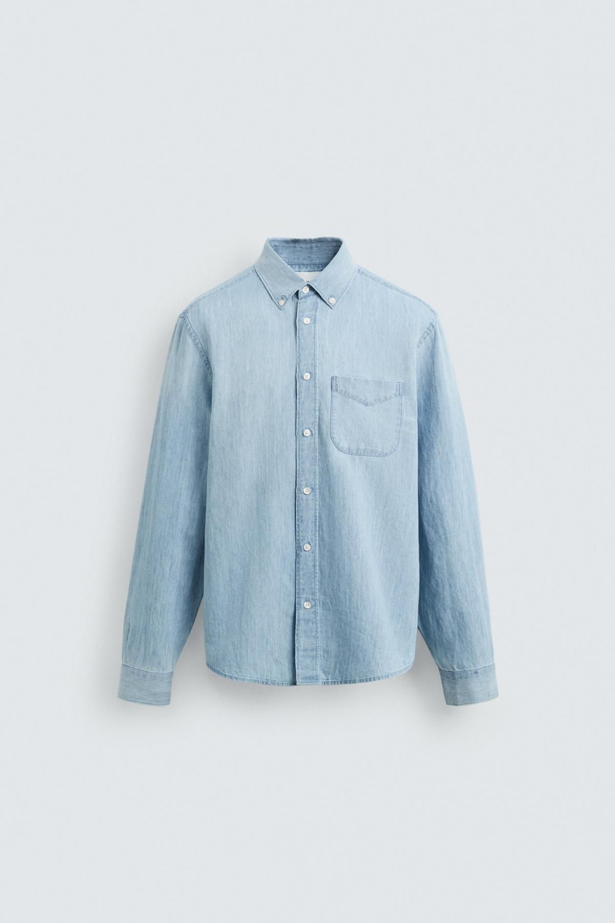 자라 라이트 데님 레귤러핏 긴팔셔츠 7545/385 LIGHT BLUE - 메인 이미지
