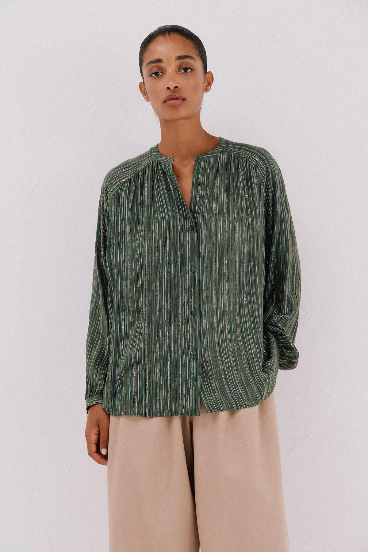 꼬르떼피엘 테크니컬 루렉스 스트라이프 블라우스 5702223 ESTAMPADO VERDE - 상세 이미지 3