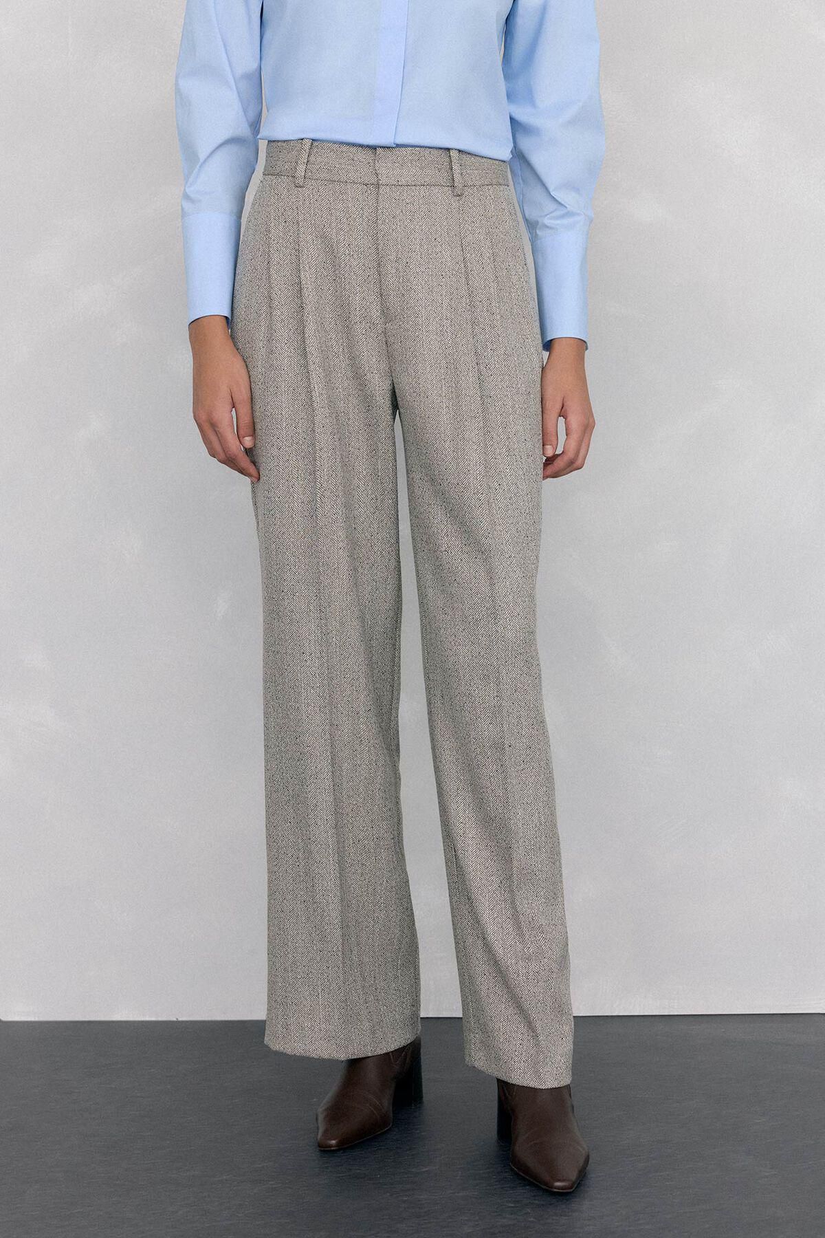 페드로 델 이에로 테일러드 헤링본 스트레이트 슬랙스 팬츠 7602530 GRIS - 상품 이미지