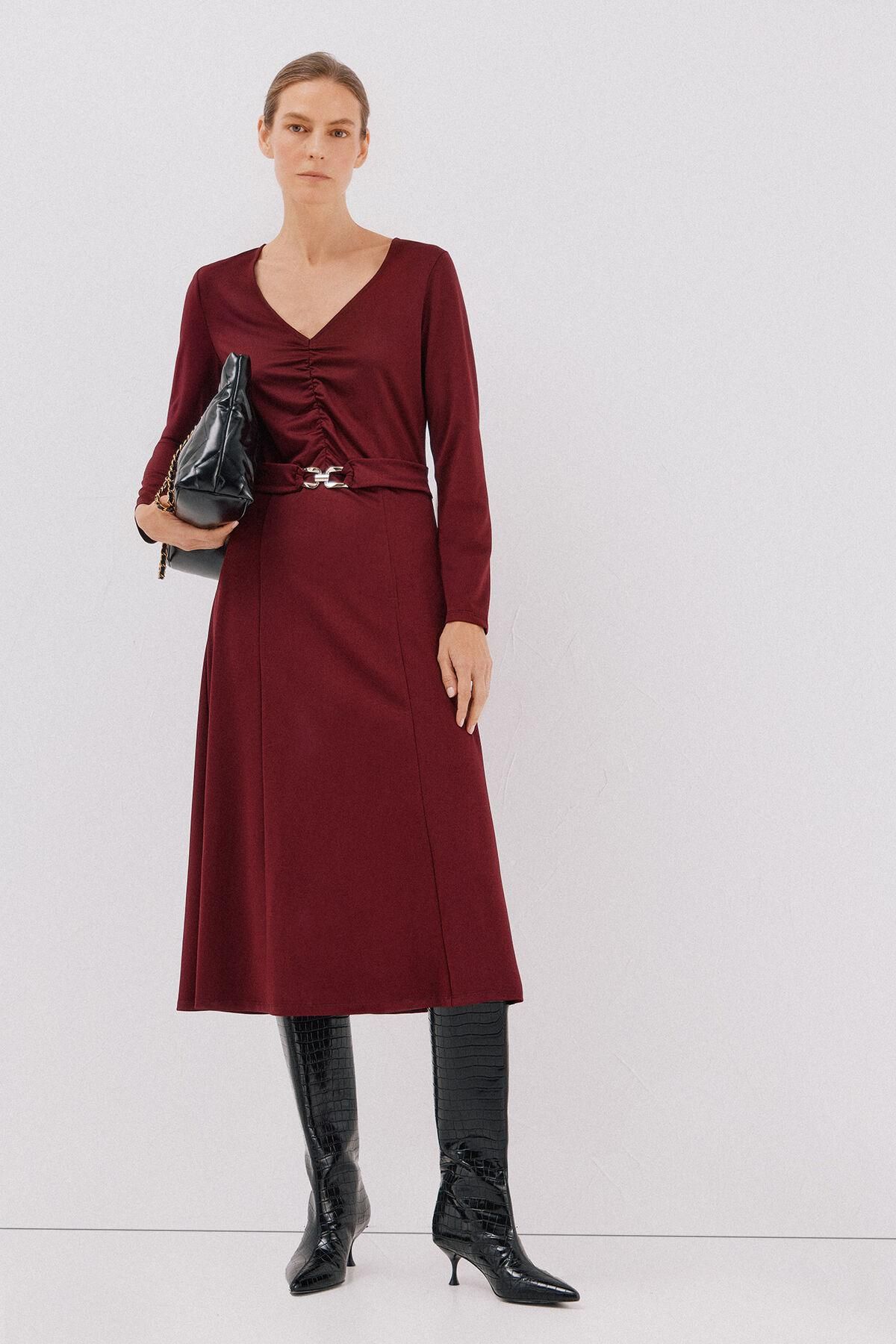 꼬르떼피엘 브이넥 벨티드 미디 원피스 5202680 VINO - 상세 이미지 2